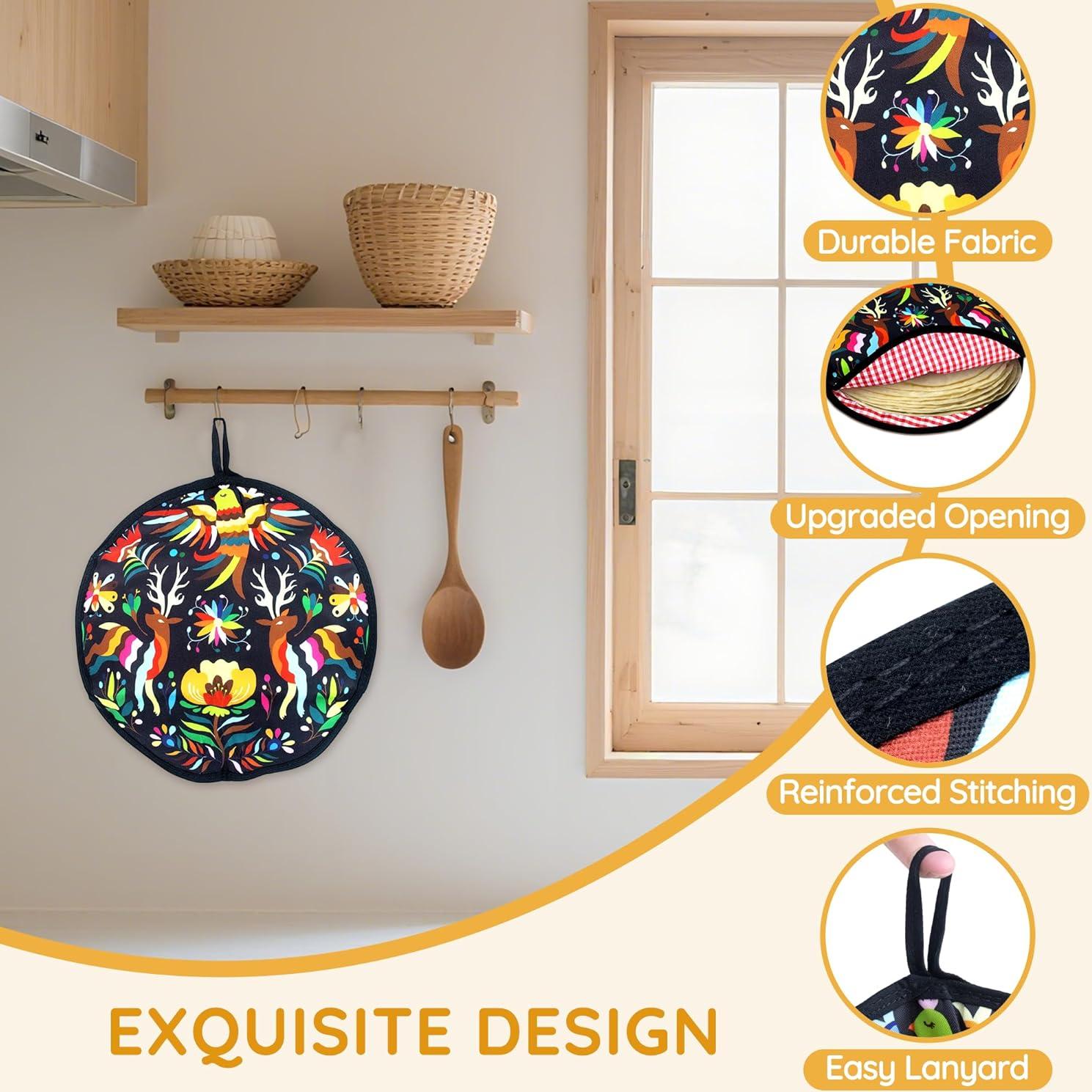 ZKOO 12" Tortilla Warmer Pouch, Insulated Tortillas Pouch for Tortillas, Tacos, Naan, Pizza Rolls, Microwavable Fabric Bag, Tortilla Warmer Keeps Food Warm for Up to 1 Hour (Black)