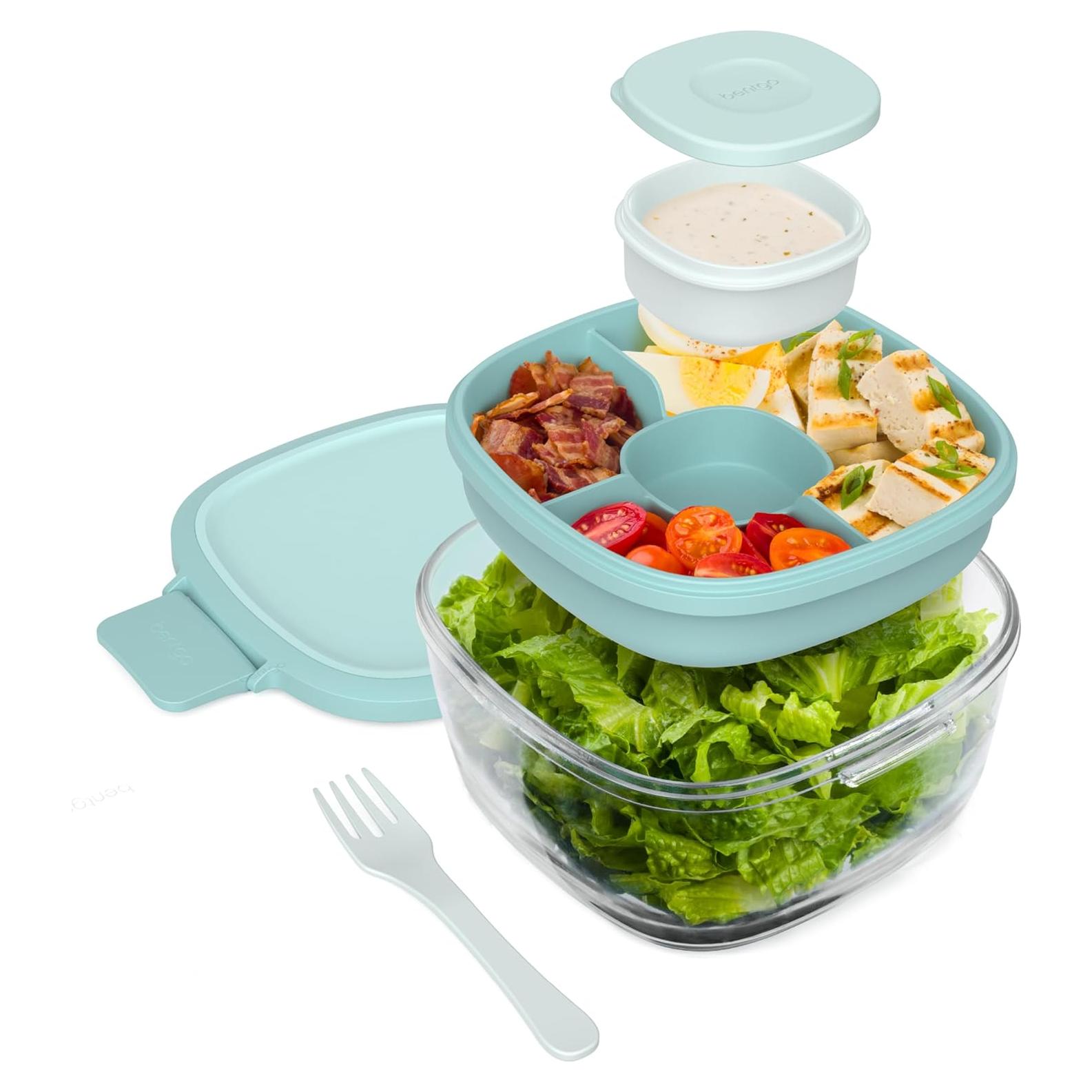 Contenedor de Ensalada de Vidrio Bentgo 1.8 L con Bandeja Bento