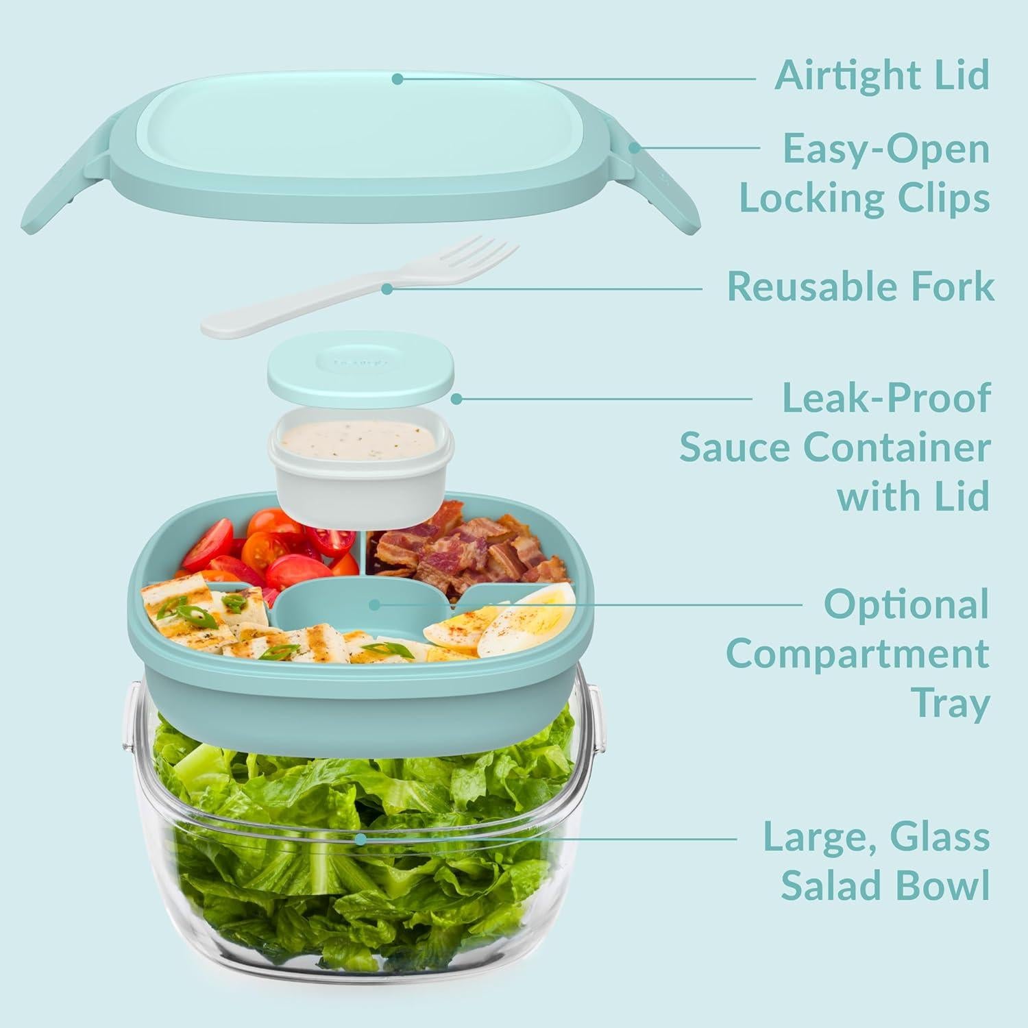 Contenedor de Ensalada de Vidrio Bentgo 1.8 L con Bandeja Bento
