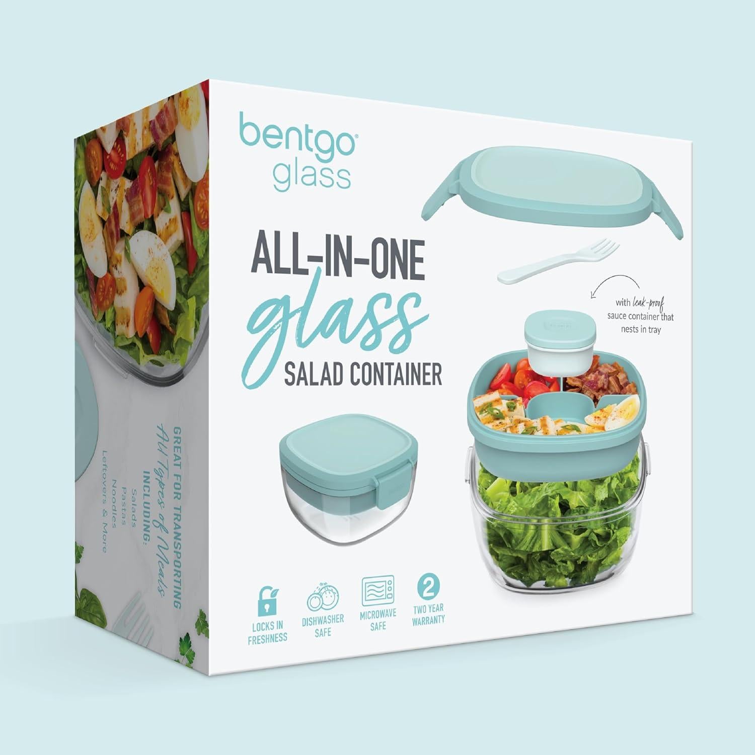 Contenedor de Ensalada de Vidrio Bentgo 1.8 L con Bandeja Bento