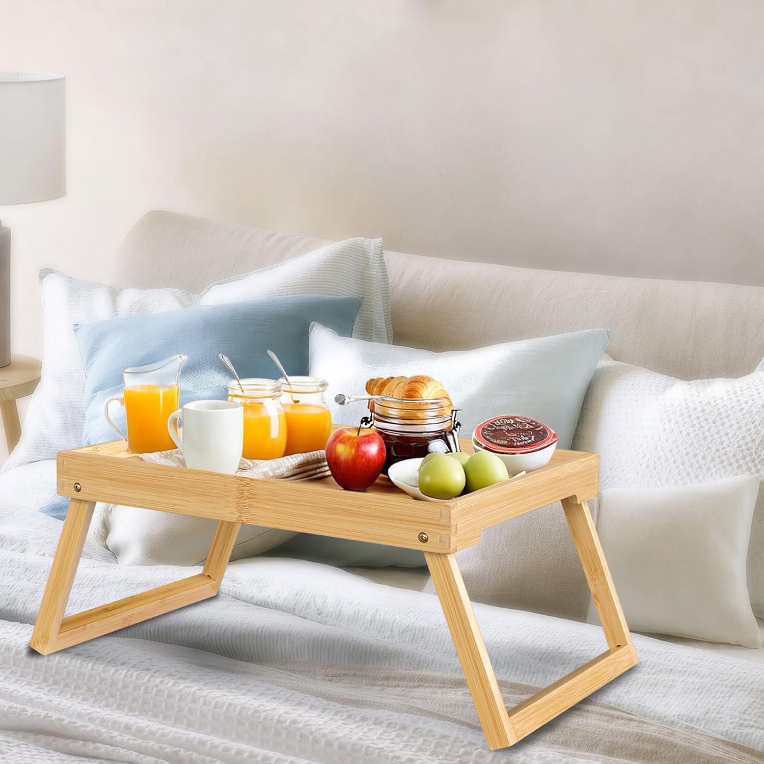 Mesa de bandeja de cama RRX de bambú plegable 47x28 cm Beige