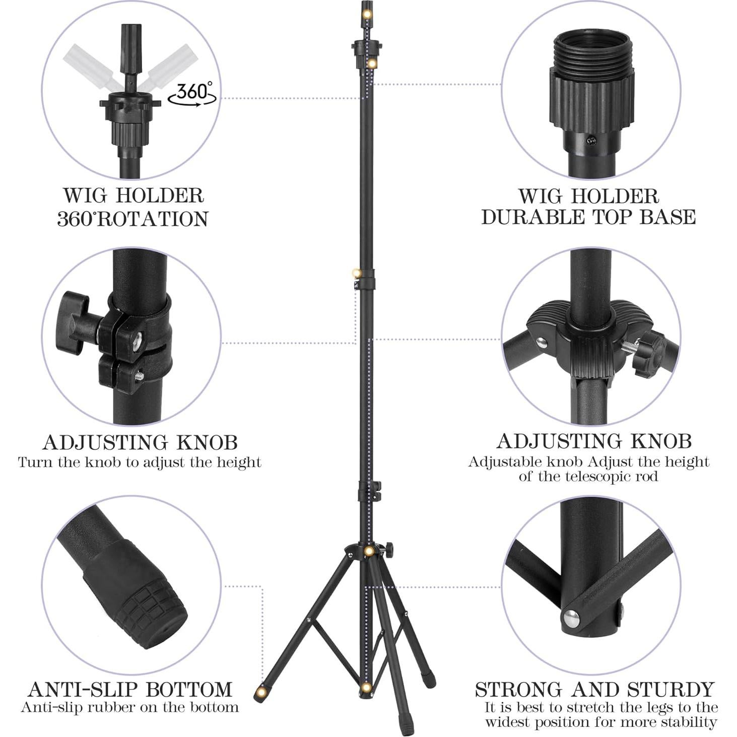 Soporte Ajustable para Cabeza de Maniquí Auroras con Trípode