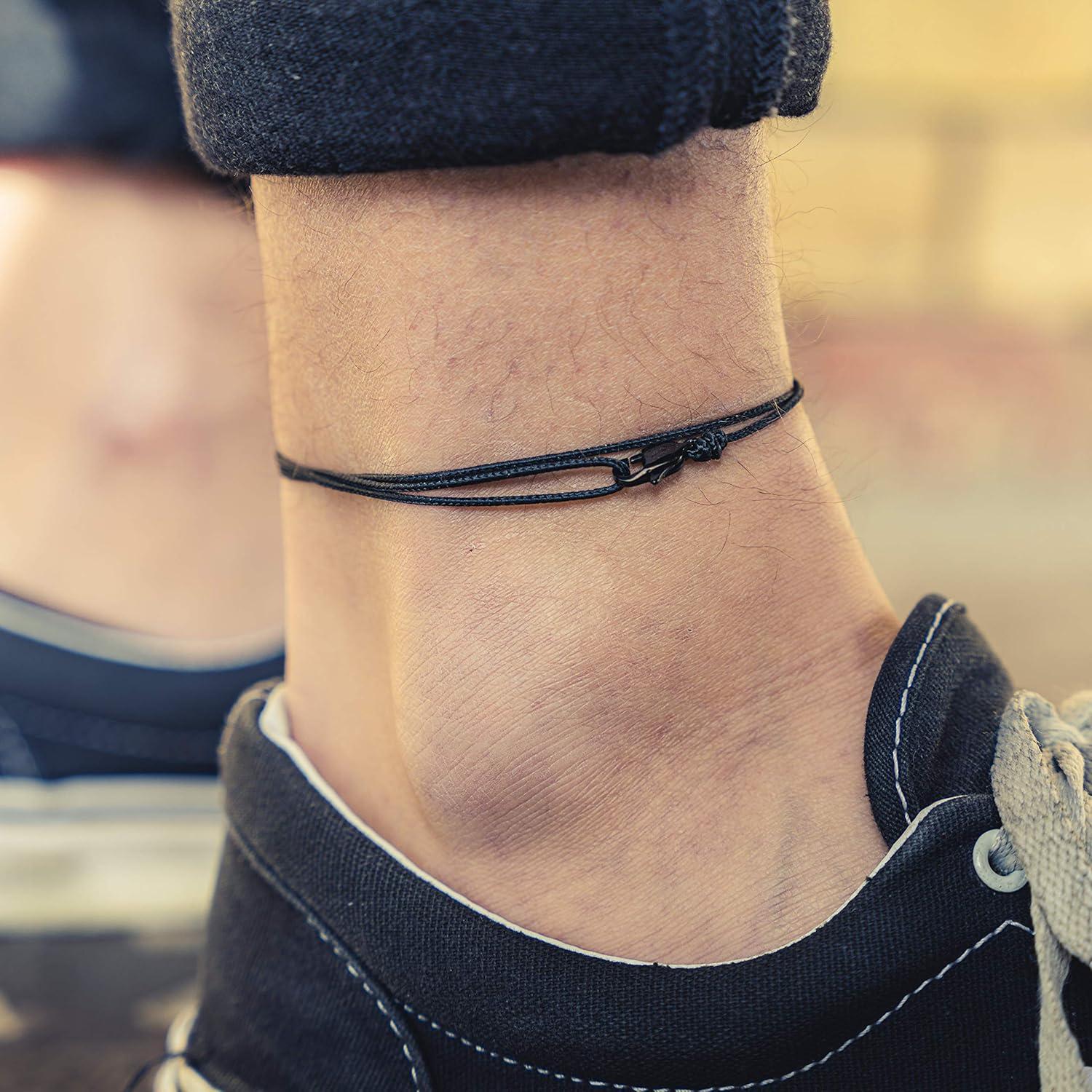 Pulsera de Tobillo Hecha a Mano Nami Ajustable Impermeable Negro