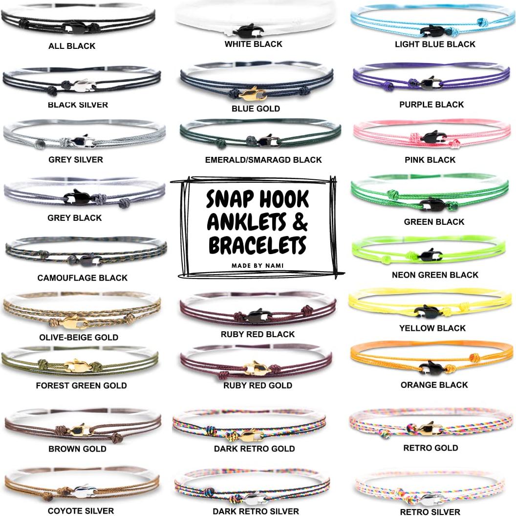 Pulsera de Tobillo Hecha a Mano Nami Ajustable Impermeable Negro