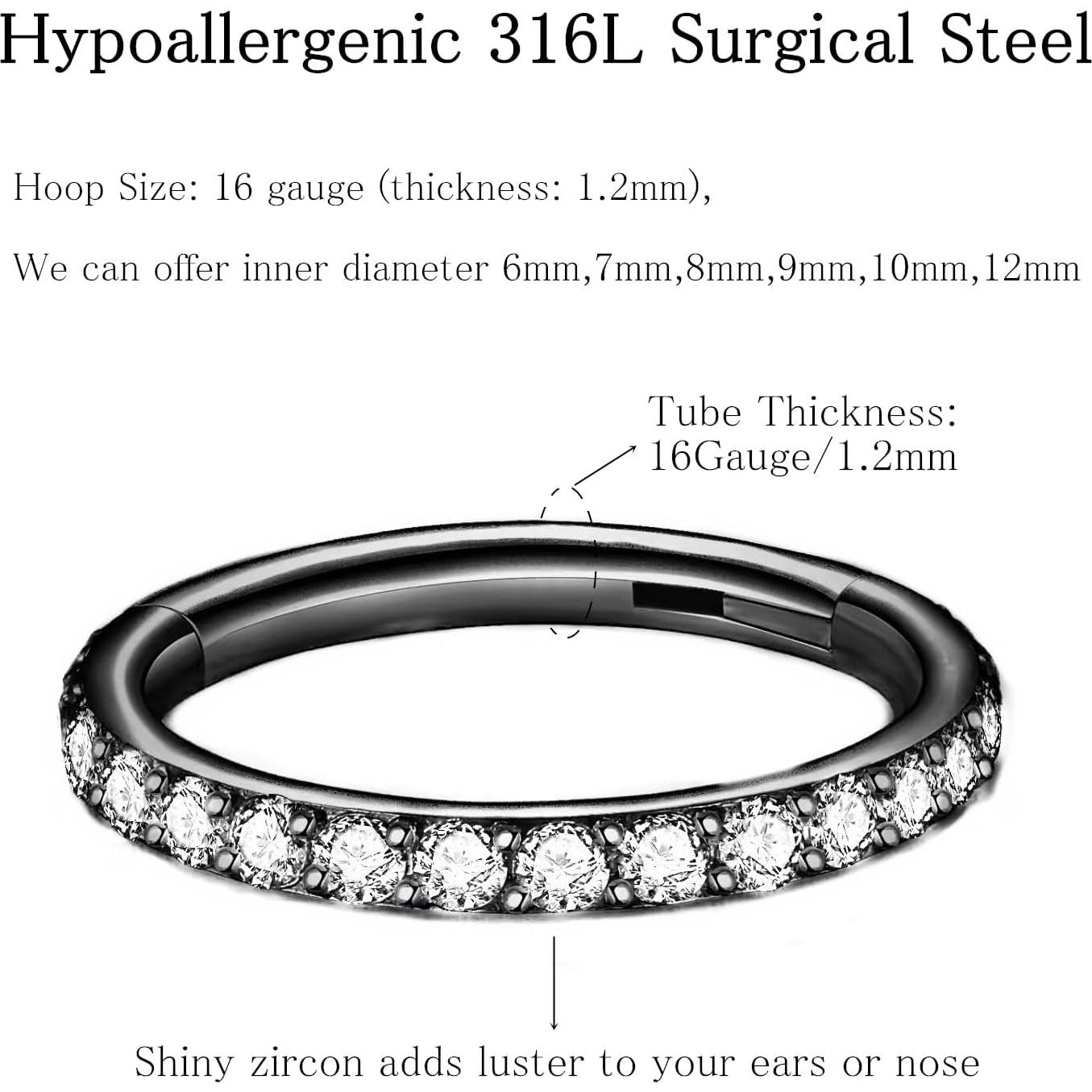 Aro de Nariz ORANGELOVE 16G 6mm Acero Quirúrgico CZ Claro