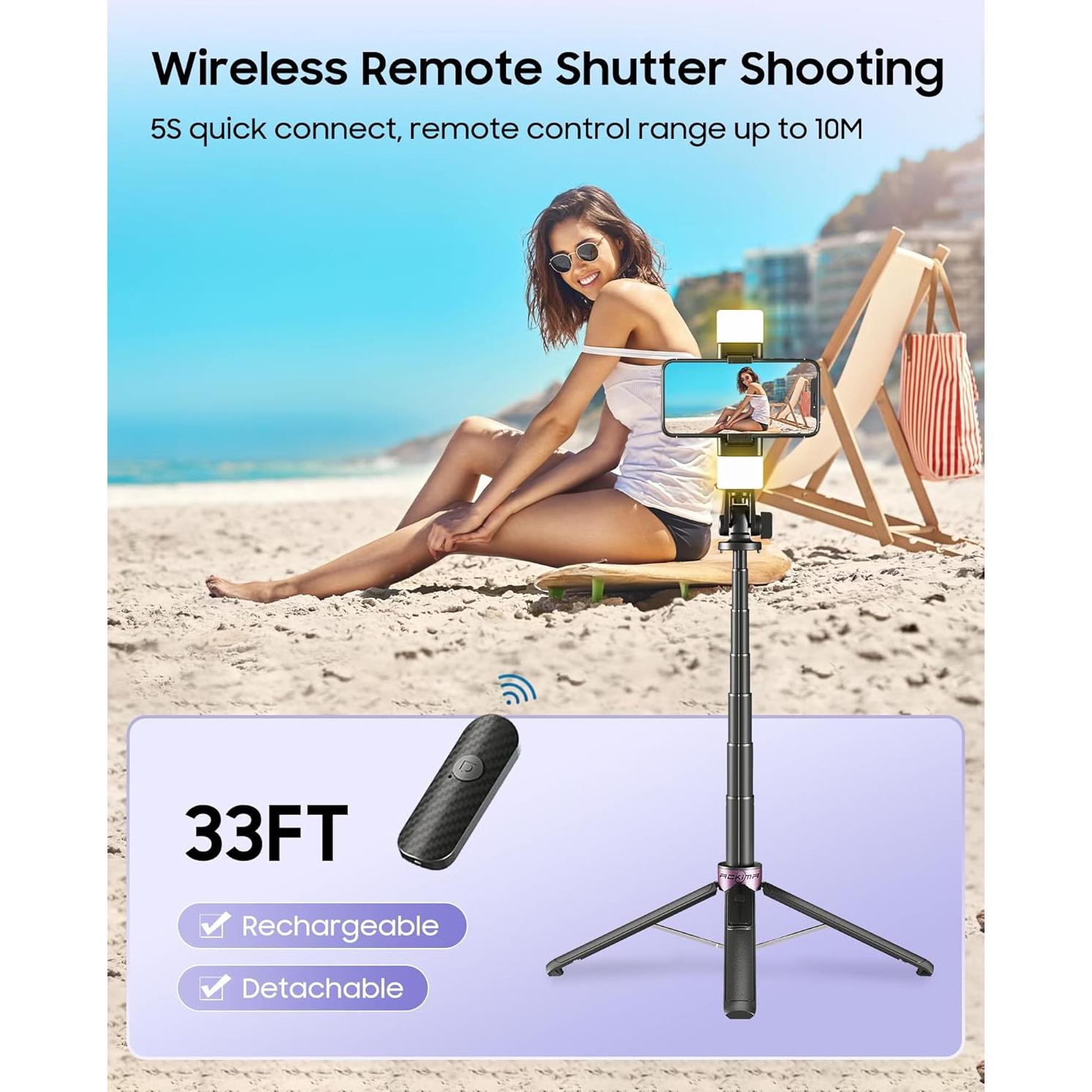 Trípode para Selfie ACKIMA U69P con Luz y Control Remoto