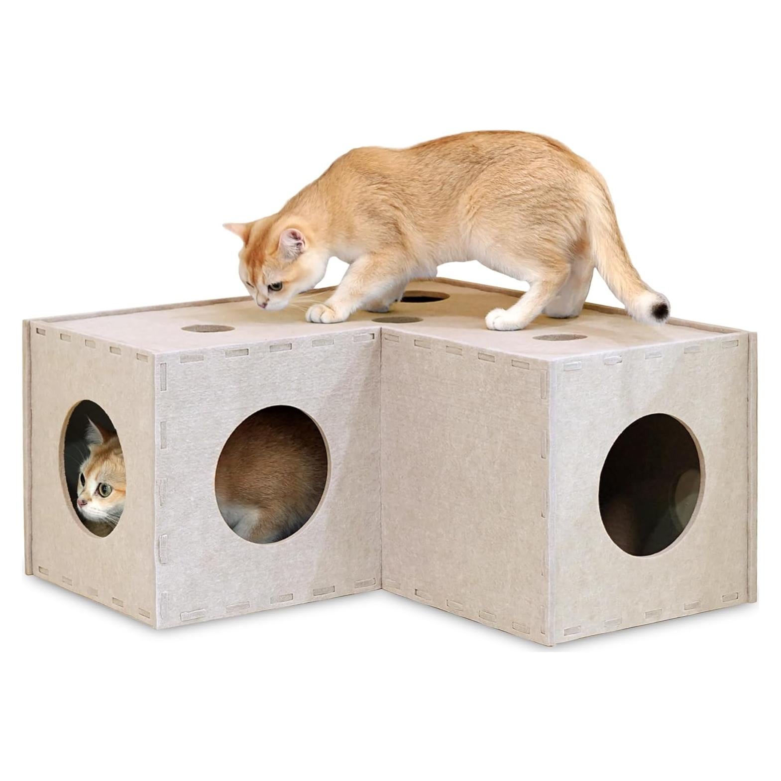 Túnel para Gatos PETKARAY, Cueva de Fieltro Beige, 57x57cm