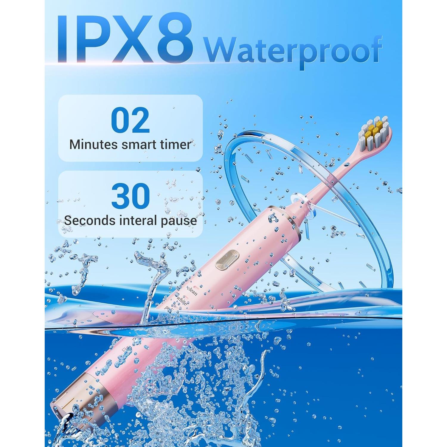 Cepillo de Dientes Eléctrico Aneebart Negro y Rosa - Pack 2, 12 Cabezales, 6 Modos