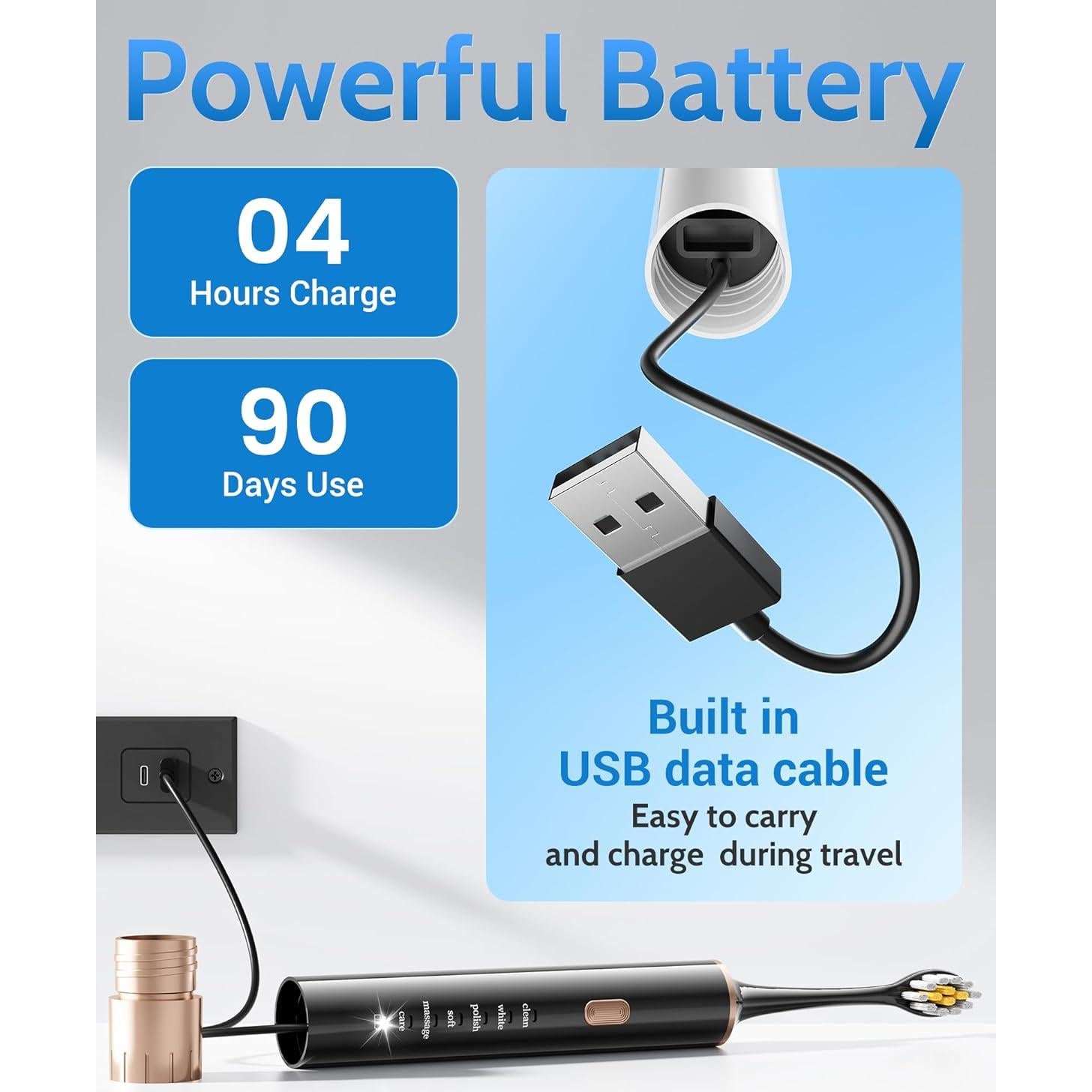 Cepillo de Dientes Eléctrico Aneebart Negro y Rosa - Pack 2, 12 Cabezales, 6 Modos