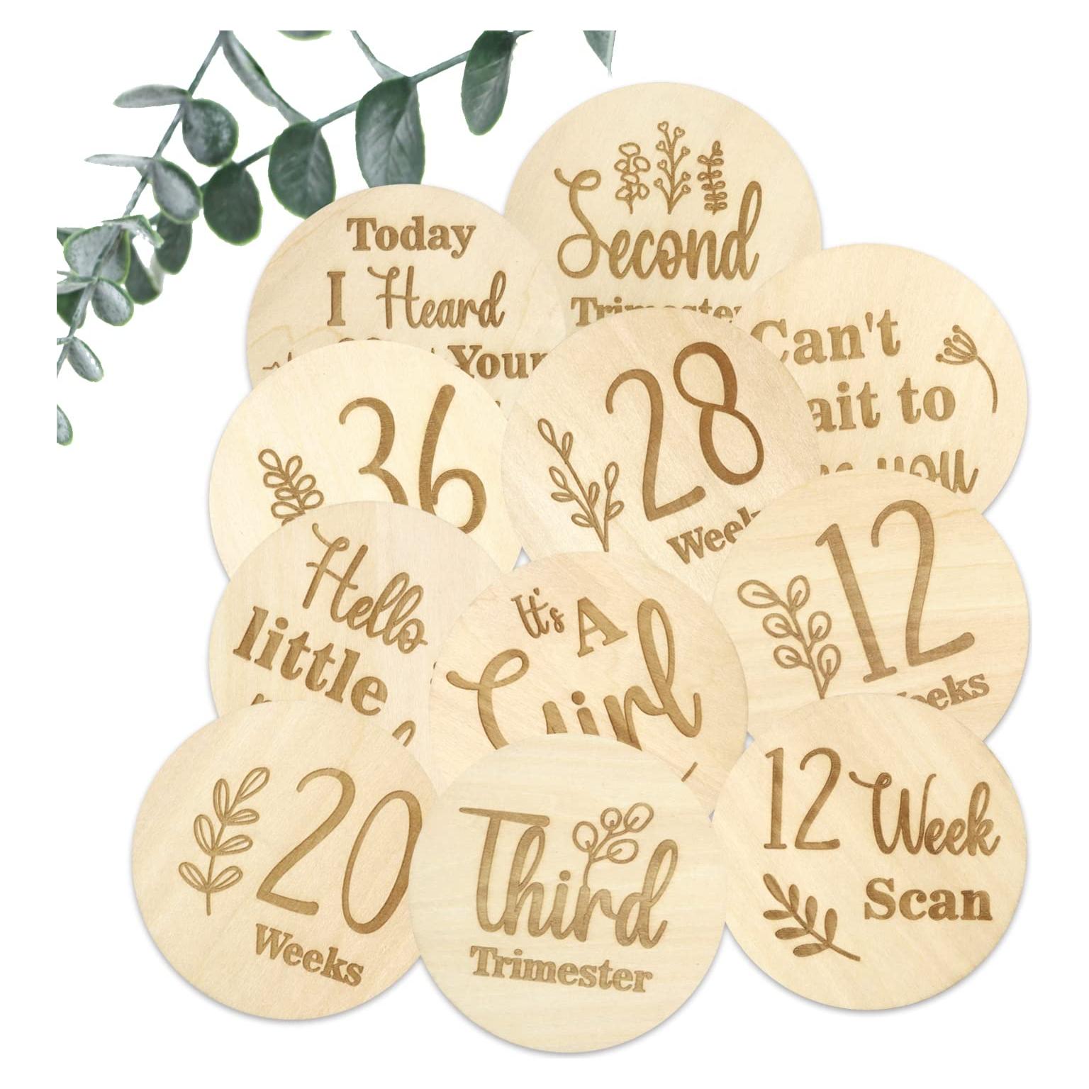 Marcadores de Hitos del Embarazo de Madera Malihome - 13 Discos