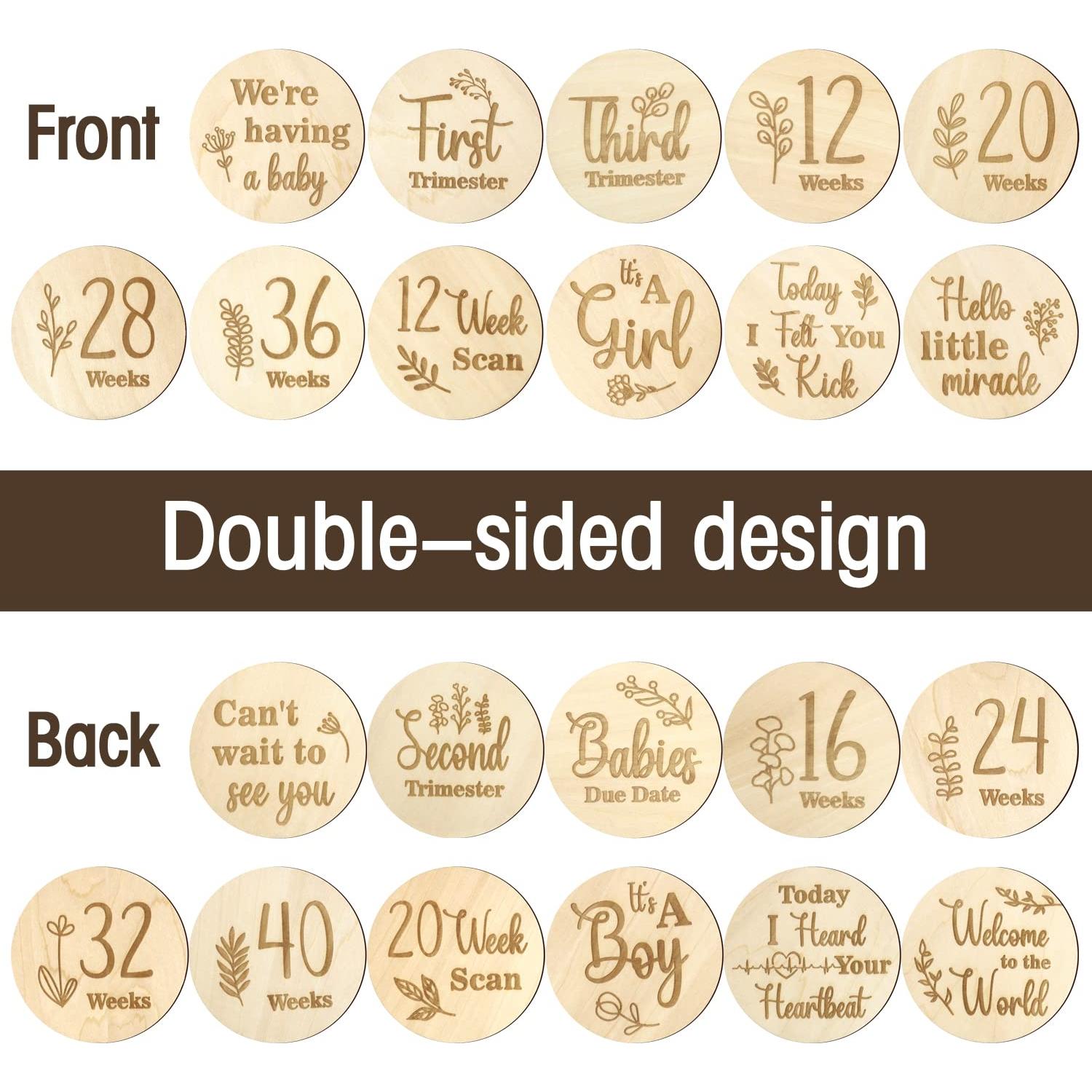Marcadores de Hitos del Embarazo de Madera Malihome - 13 Discos