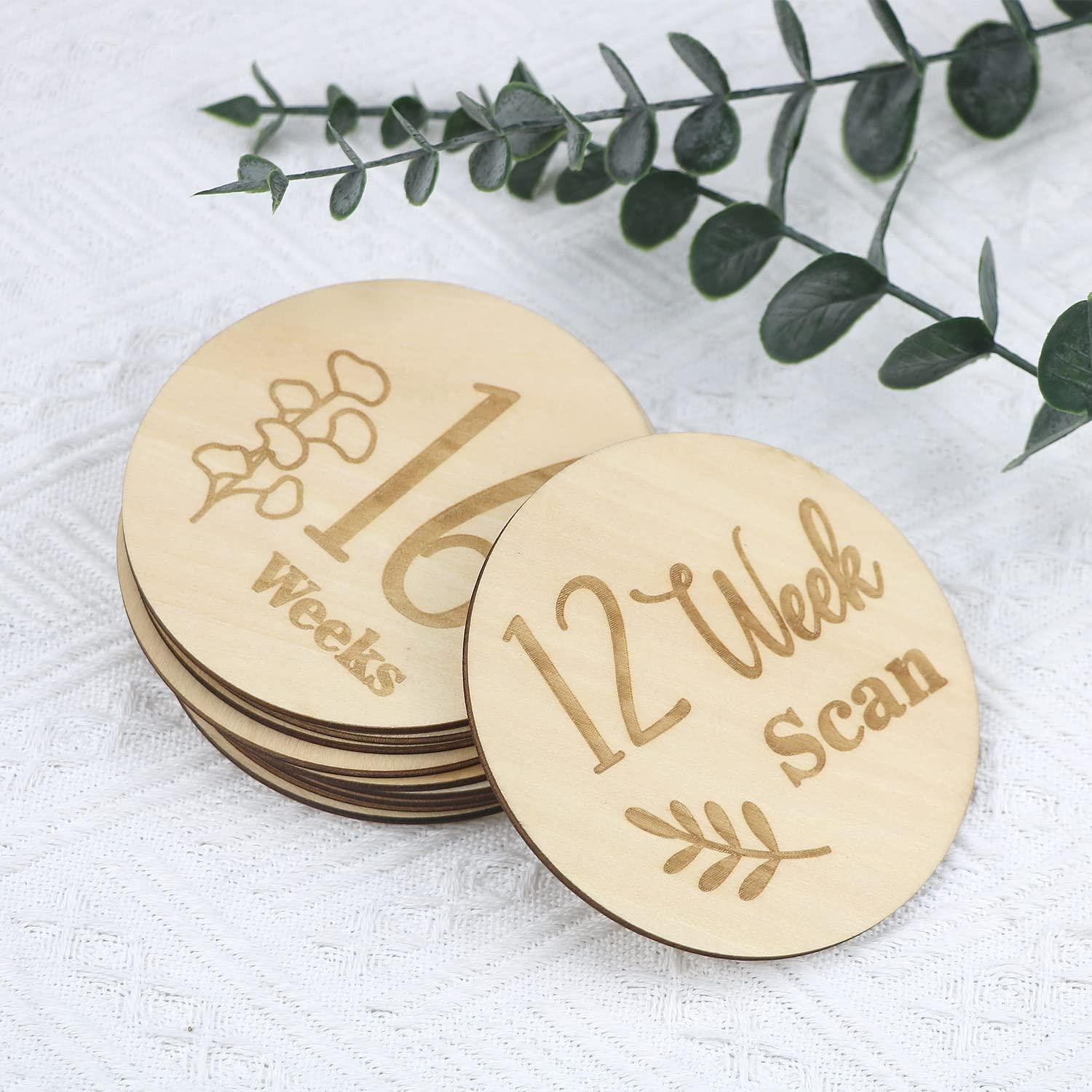 Marcadores de Hitos del Embarazo de Madera Malihome - 13 Discos