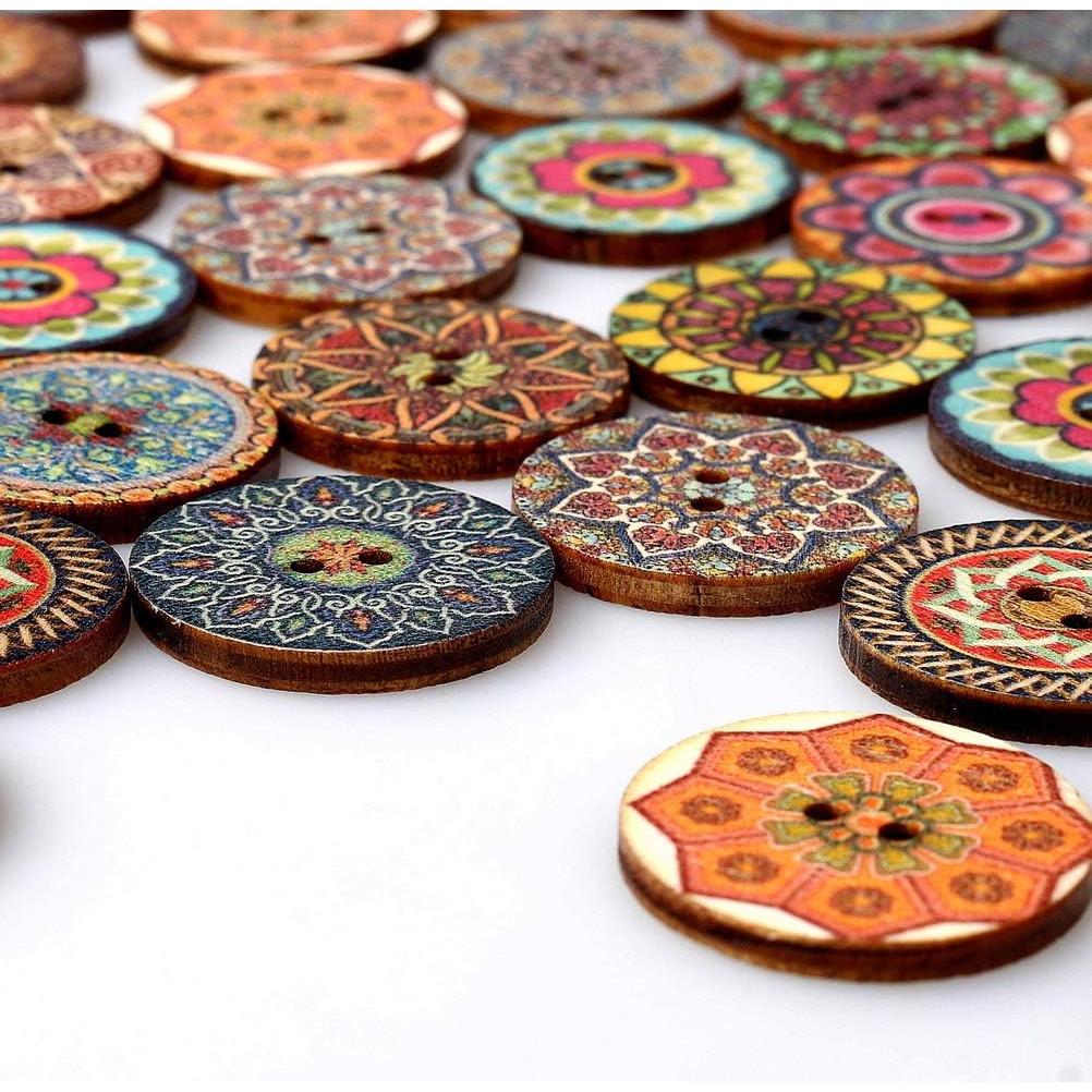 Botones de Madera Multicolor EUBags 100 Pcs 2.54 cm Retro