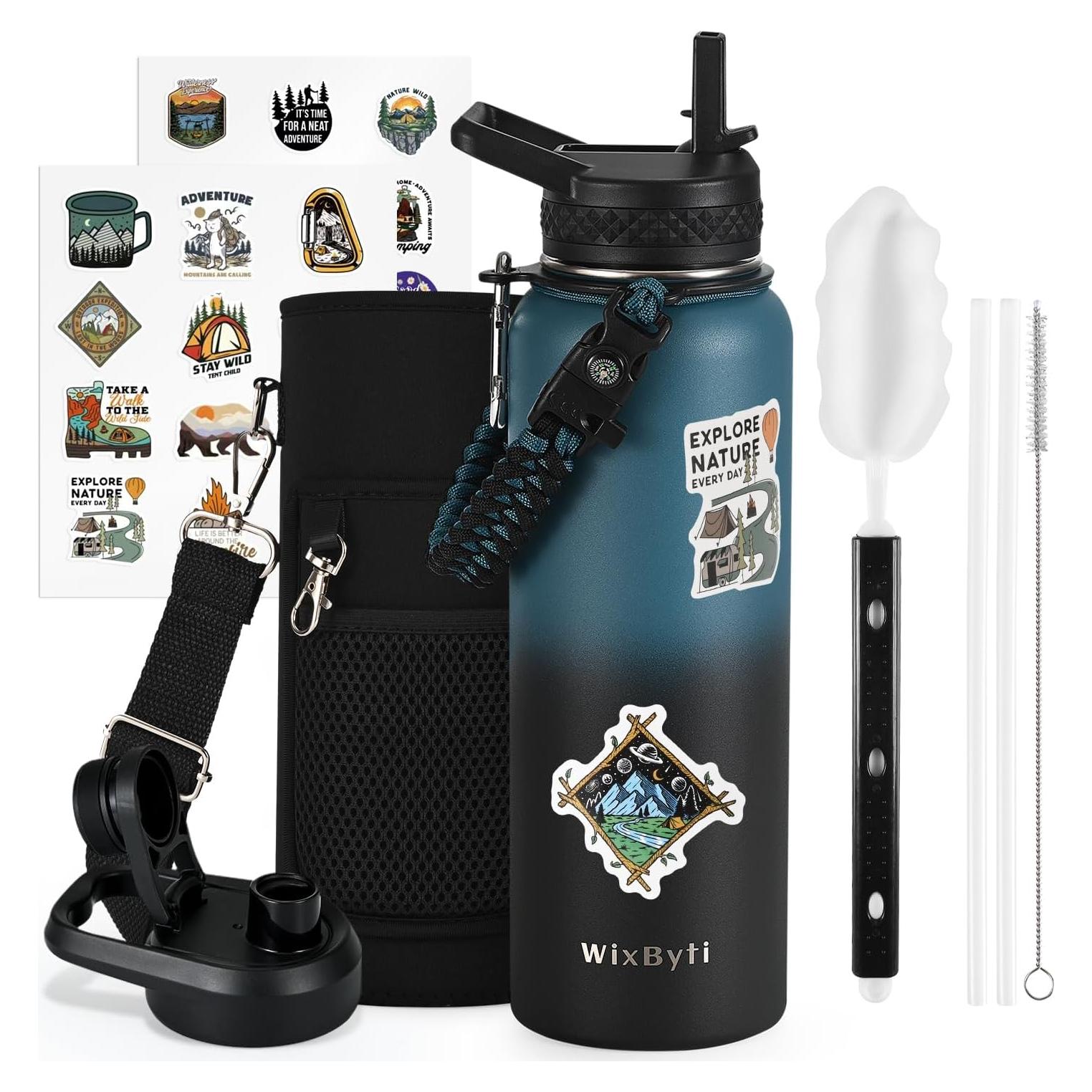 Botella de Agua Aislada WixByti 1.13L Frío 48H y Asa