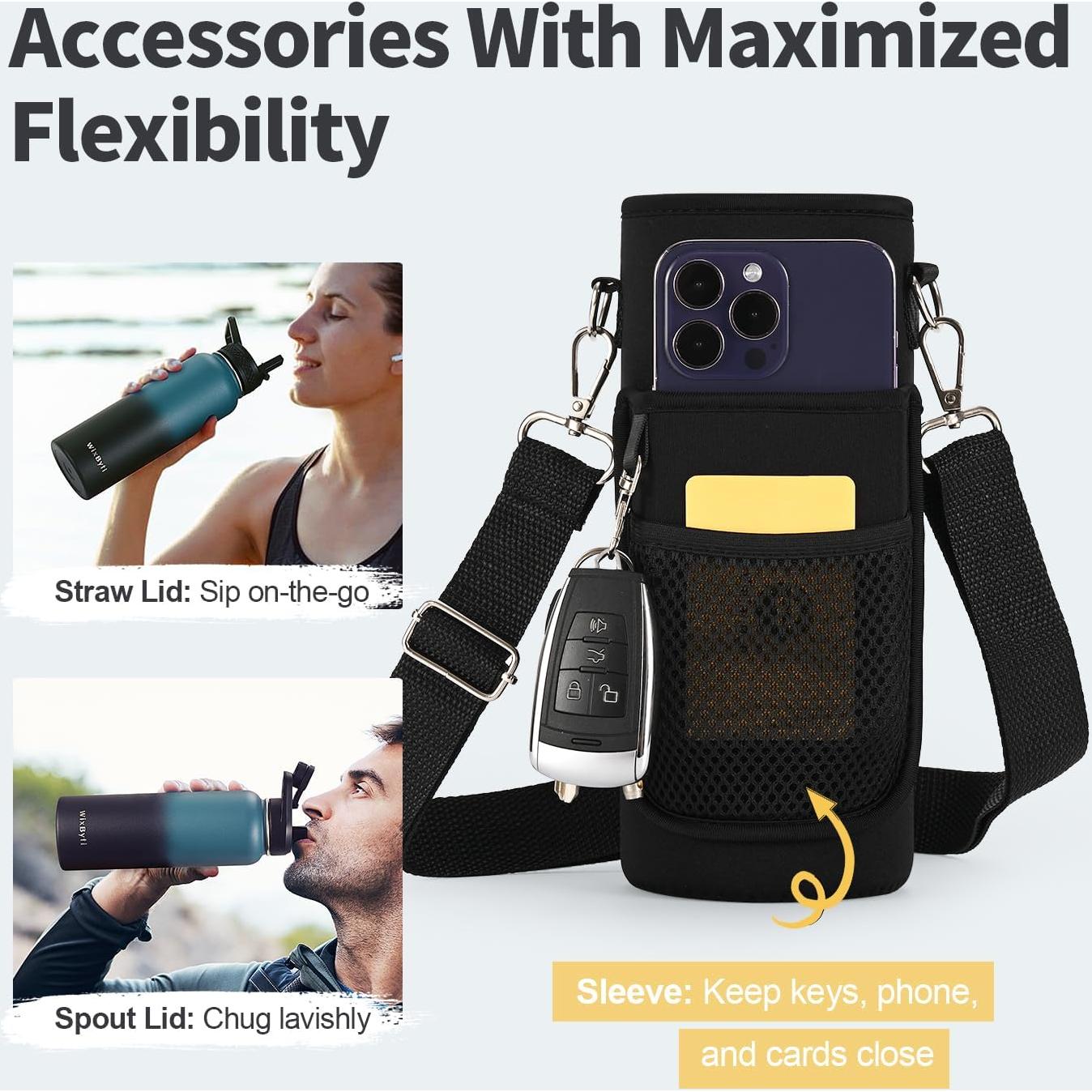 Botella de Agua Aislada WixByti 1.13L Frío 48H y Asa