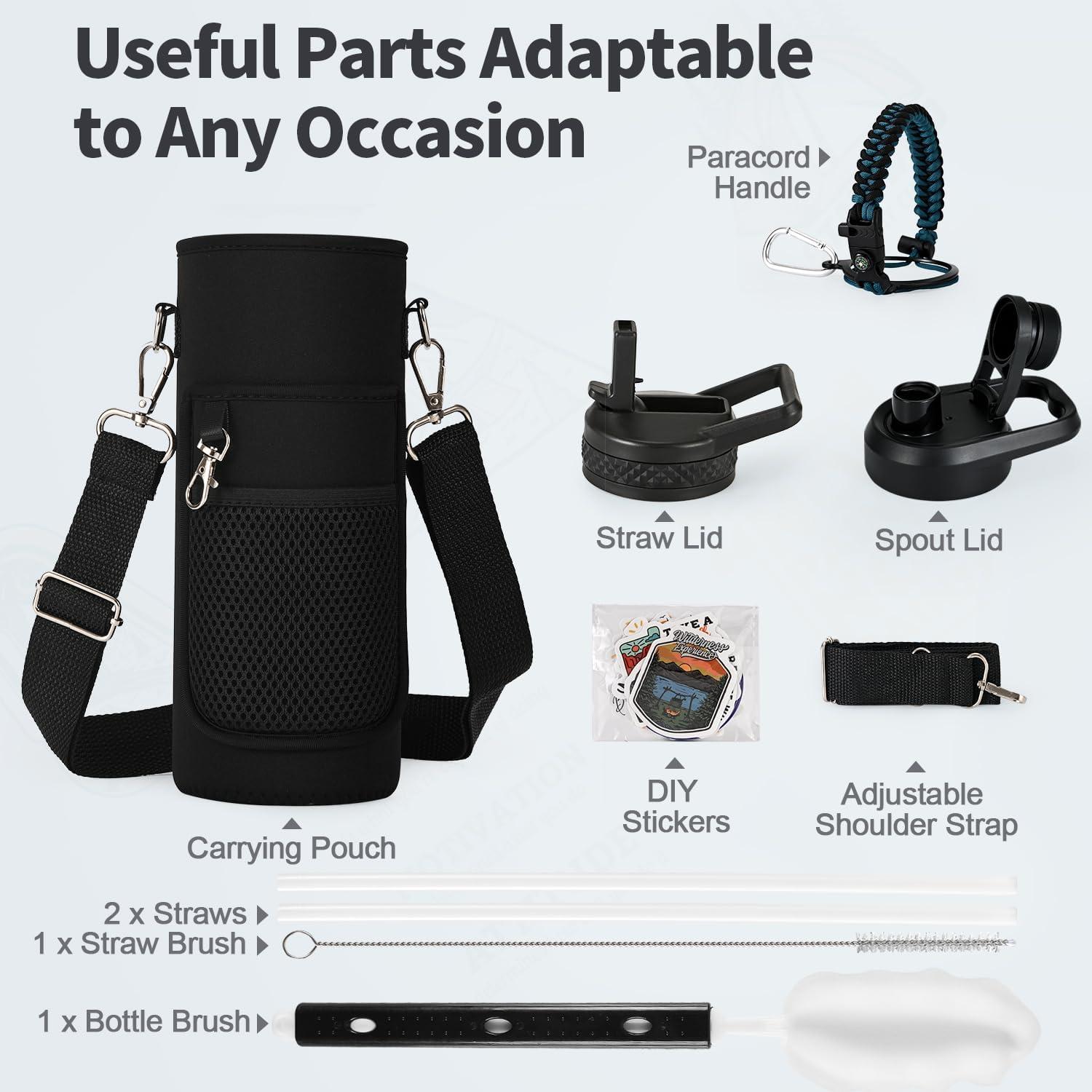 Botella de Agua Aislada WixByti 1.13L Frío 48H y Asa