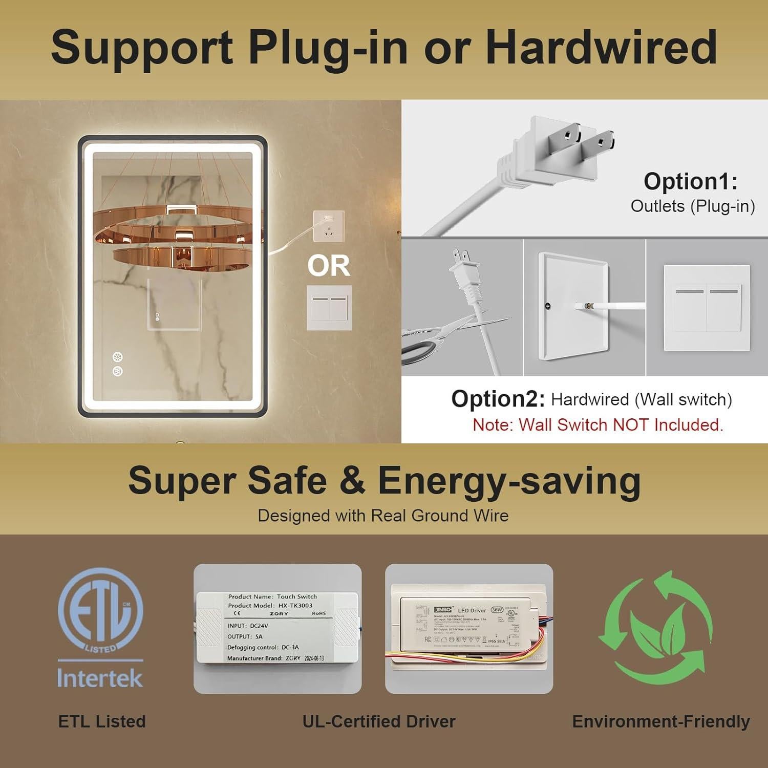 Espejo de Baño LED Jing Yi Ming Jing 50x71 cm Negro