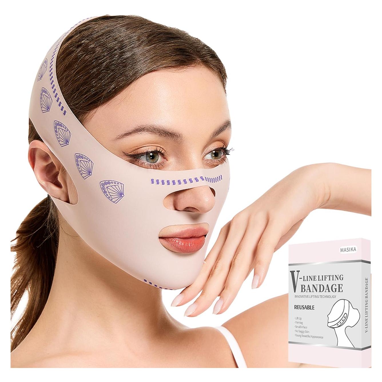 Correa Facial MASIKA para Doble Barbilla, Tela Transpirable