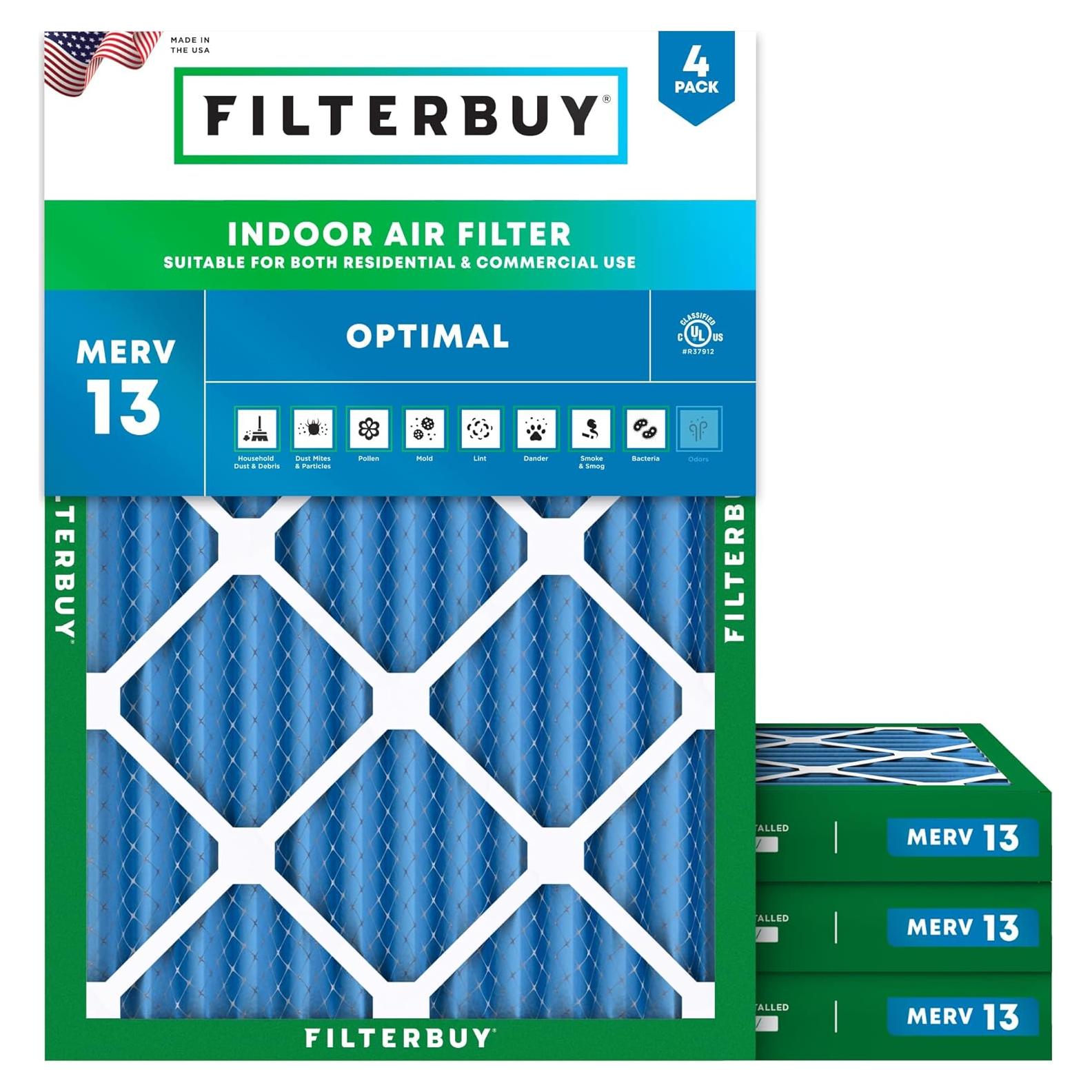 Filtro de aire Filterbuy 10x17x2 MERV 13 - Paquete de 4