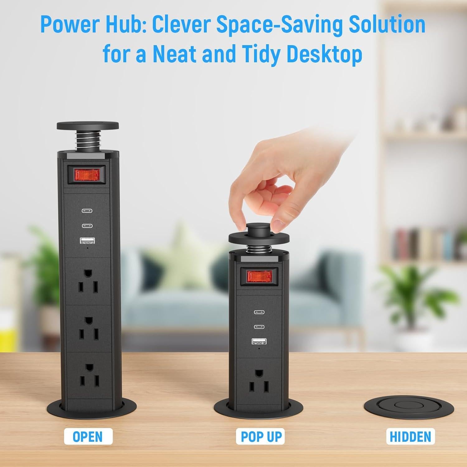 Outlet Emergente Sussex con 3 Salidas AC y 3 Puertos USB