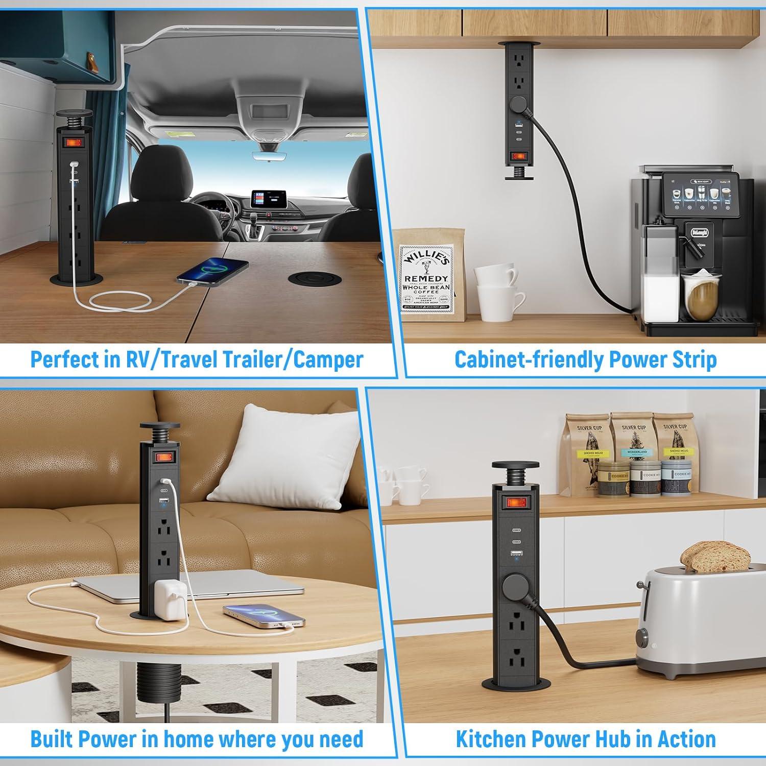 Outlet Emergente Sussex con 3 Salidas AC y 3 Puertos USB