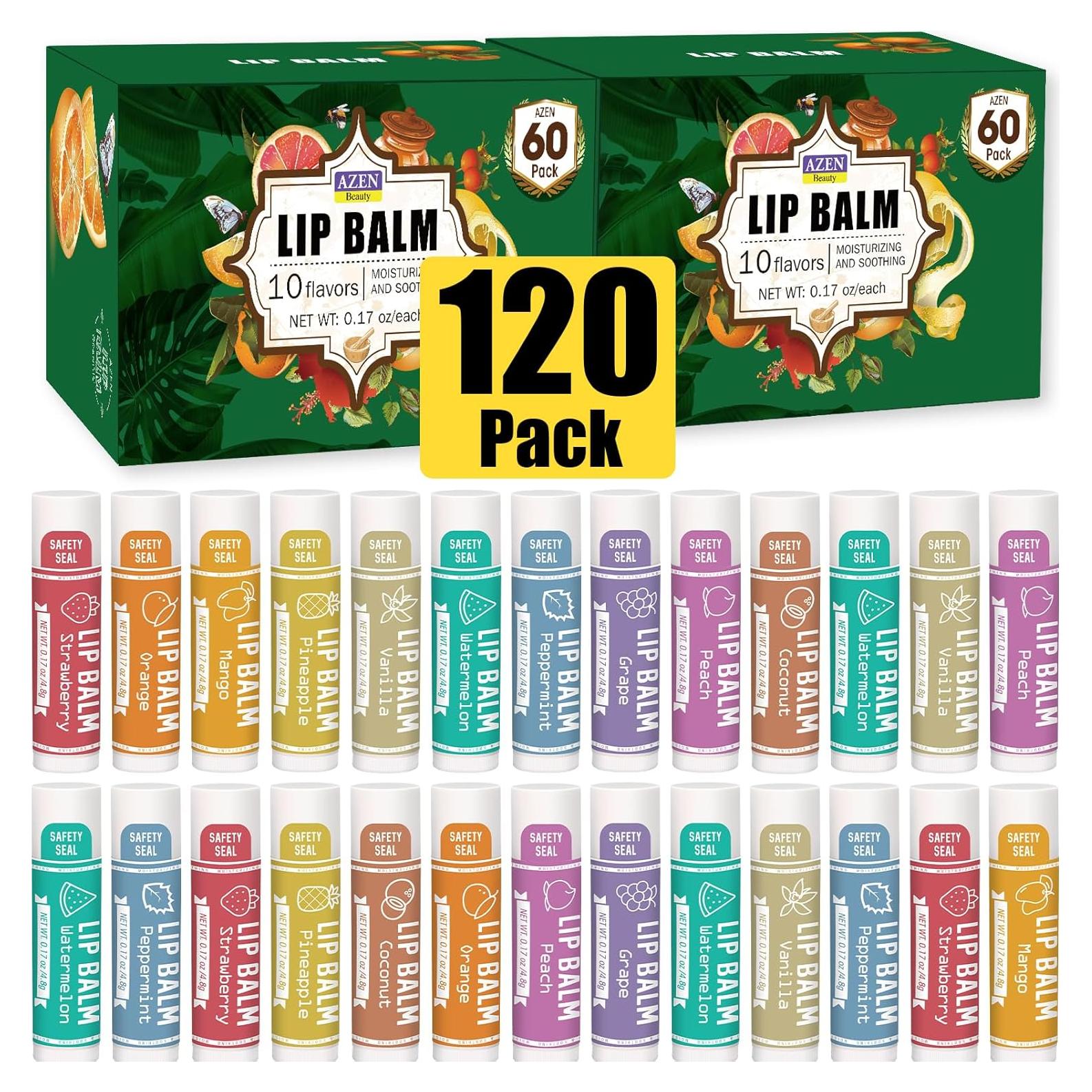 Bálsamo Labial Natural AZEN 120 Piezas 10 Sabores Hidratante