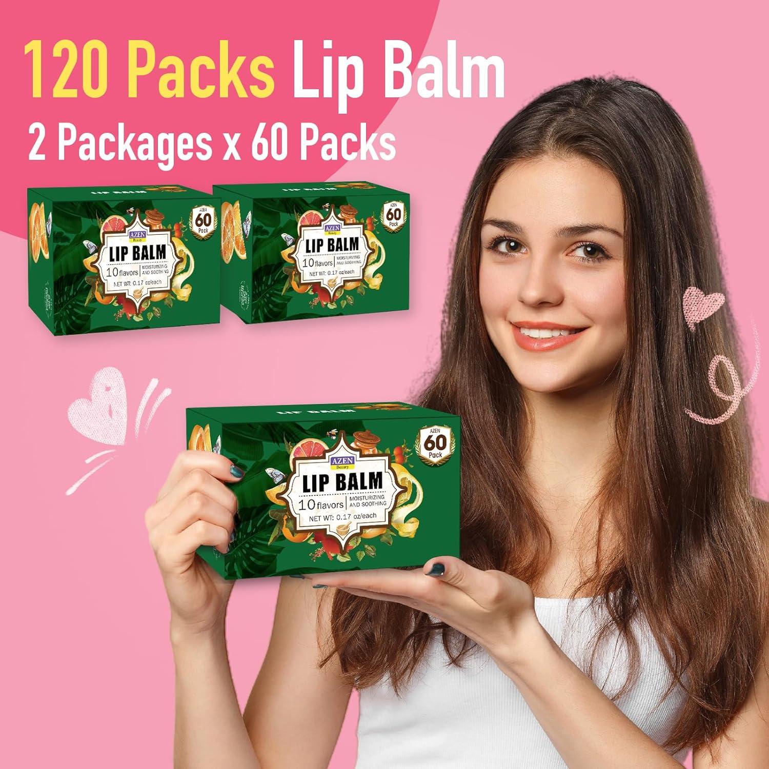 Bálsamo Labial Natural AZEN 120 Piezas 10 Sabores Hidratante