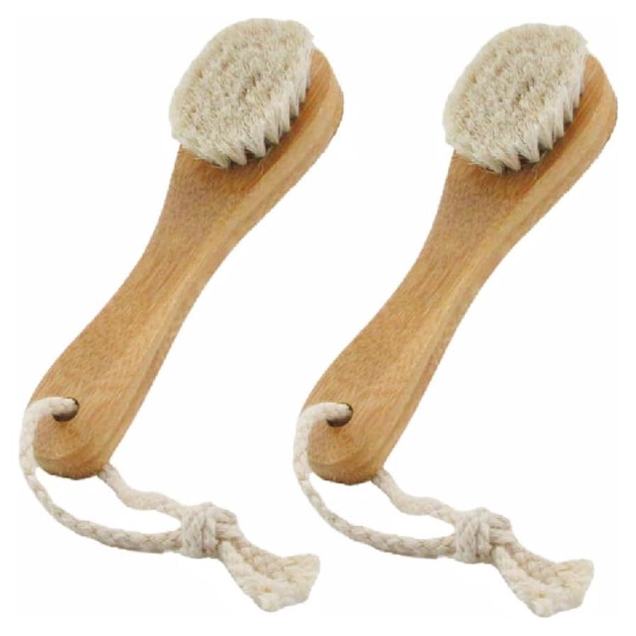Paquete de 2 cepillos de limpieza facial HIKIN con mango de bambú