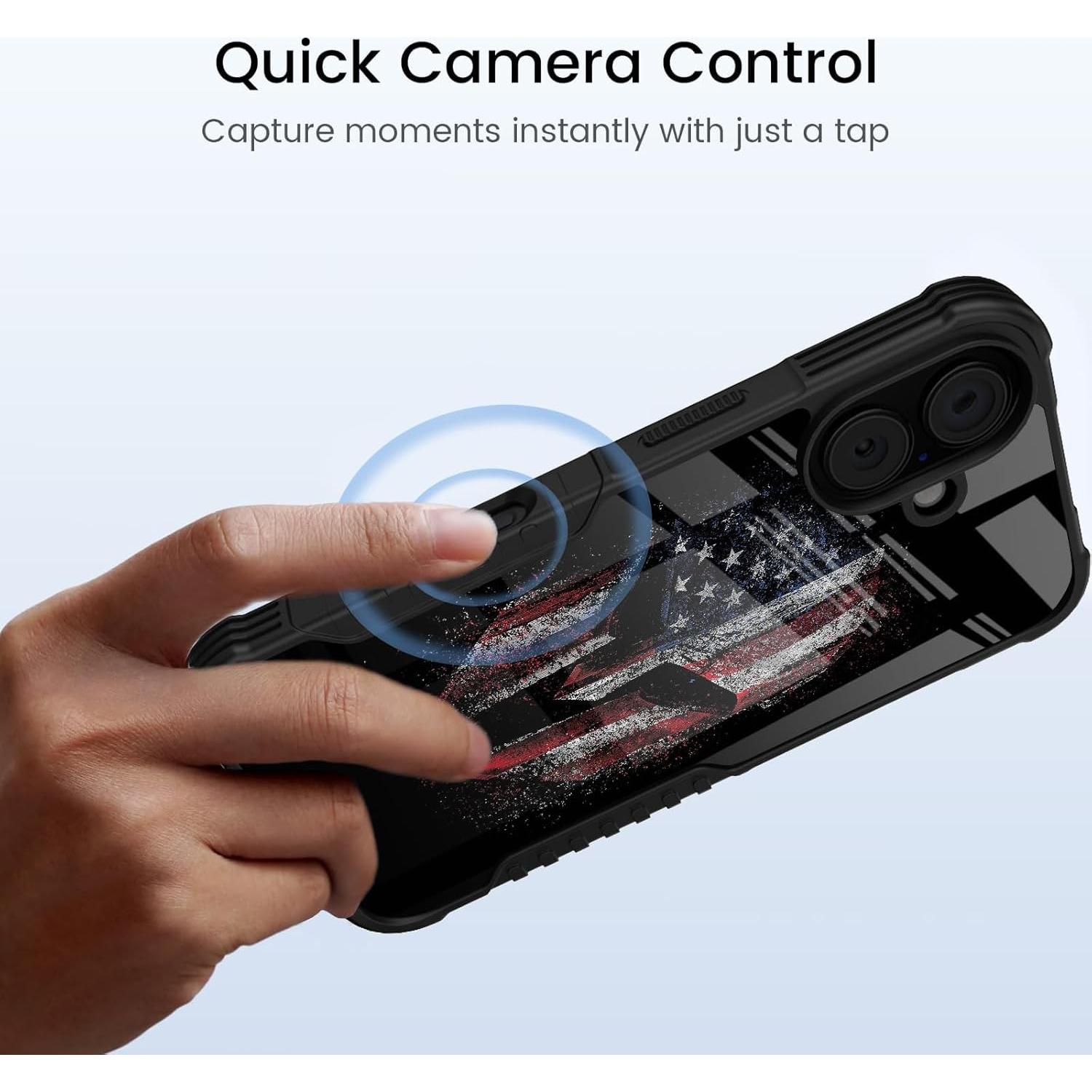 Funda protectora POCOOA para iPhone 16 - Diseño bandera americana