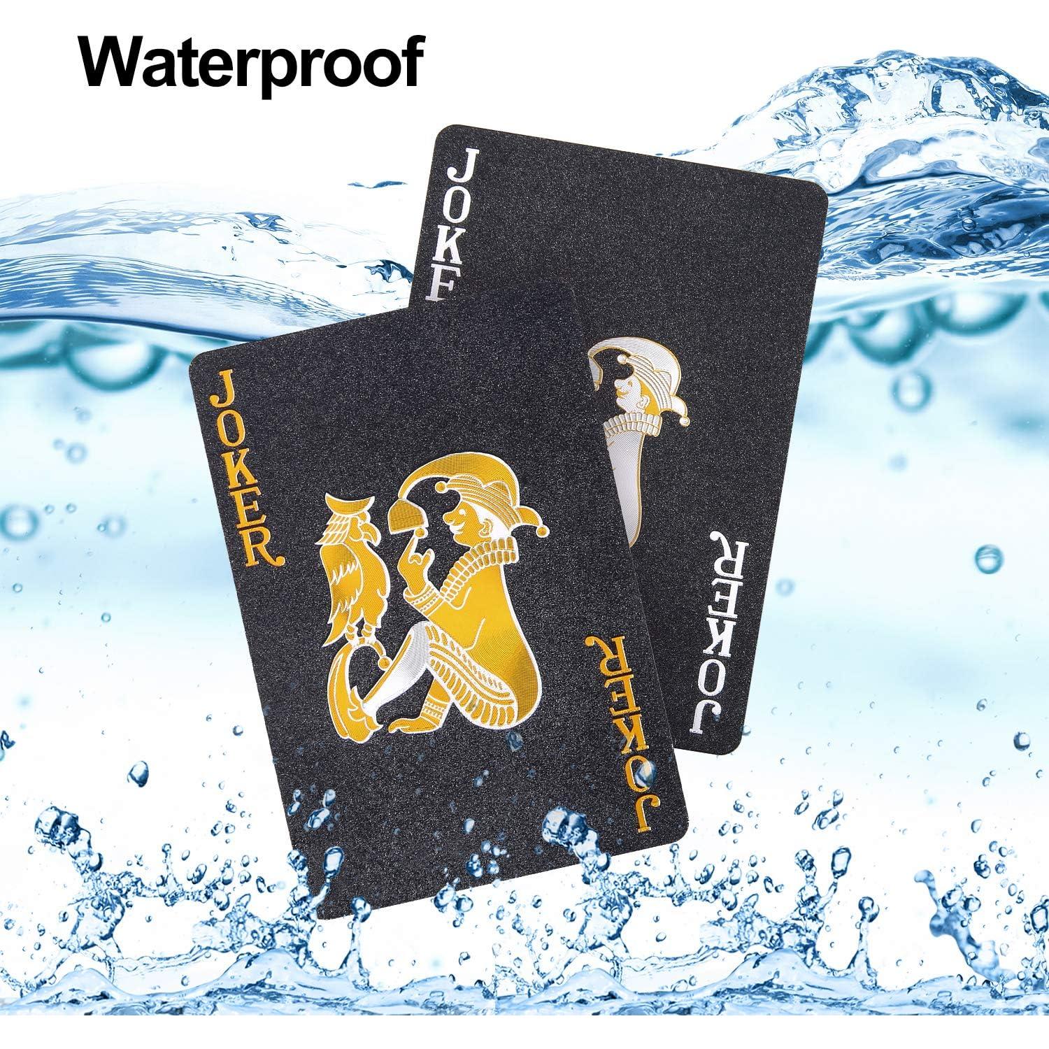 Cartas de Poker Impermeables Joyoldelf Negro-Dorado 52+2