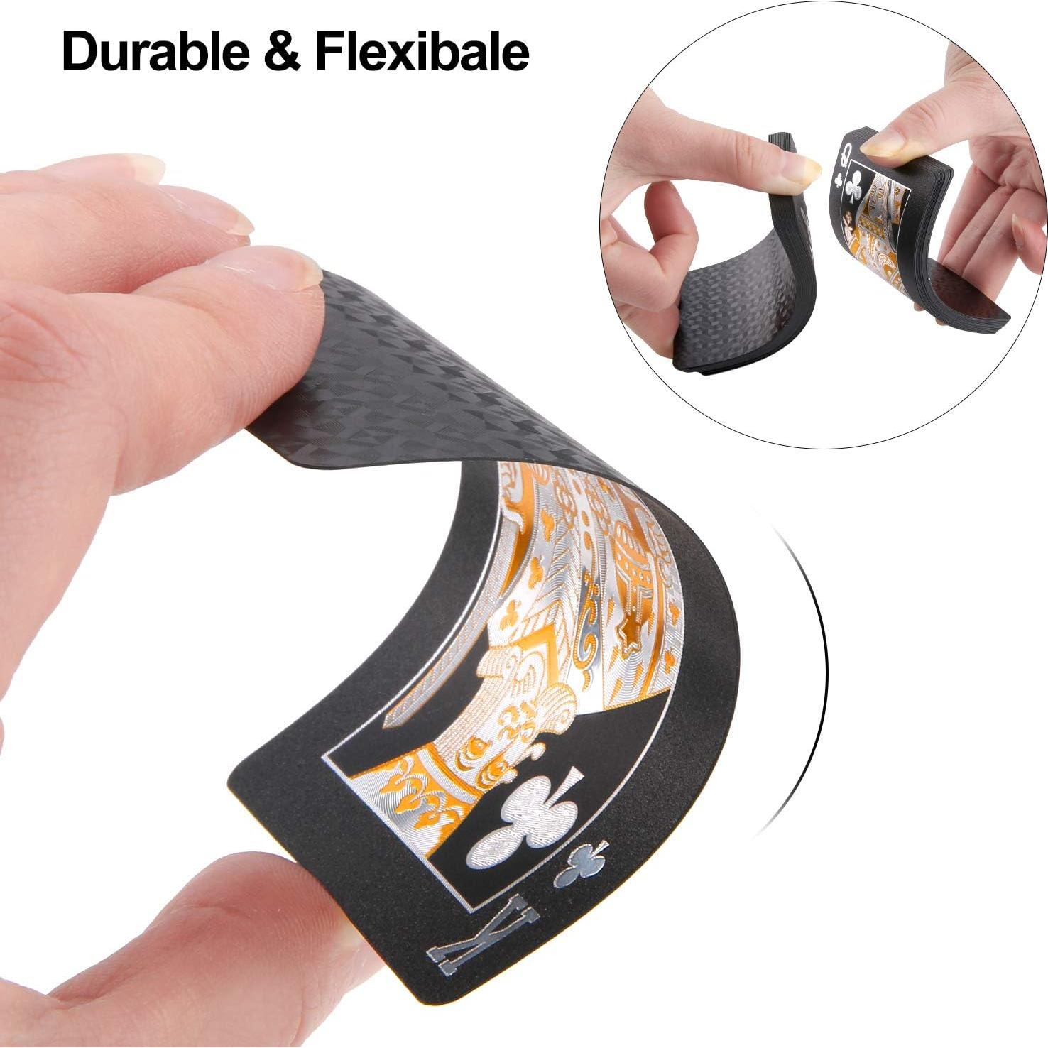 Cartas de Poker Impermeables Joyoldelf Negro-Dorado 52+2