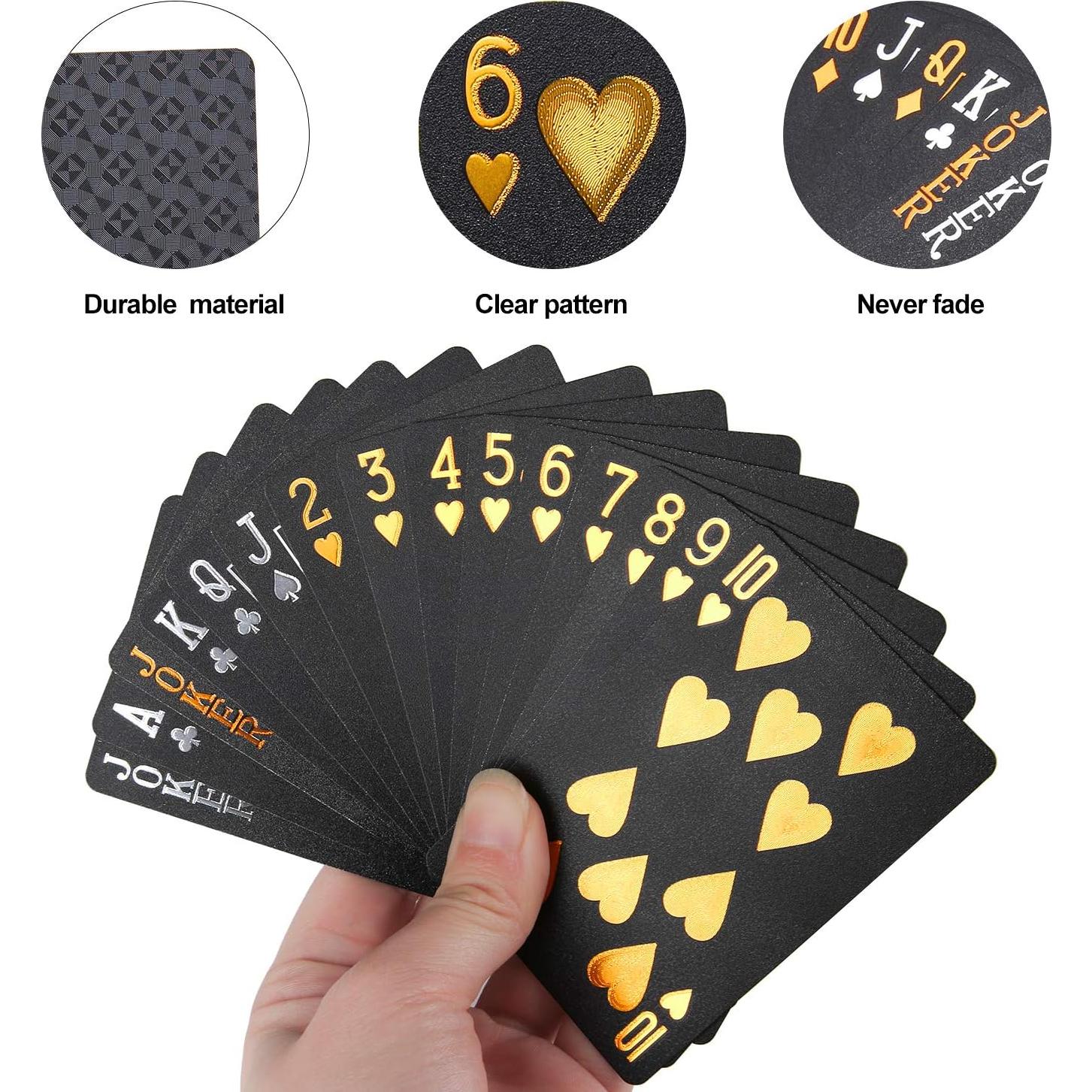 Cartas de Poker Impermeables Joyoldelf Negro-Dorado 52+2