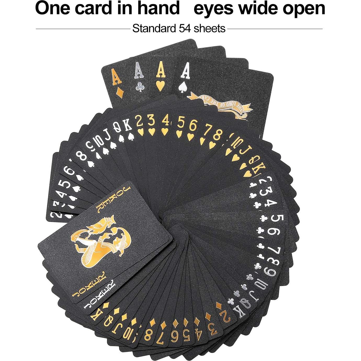 Cartas de Poker Impermeables Joyoldelf Negro-Dorado 52+2