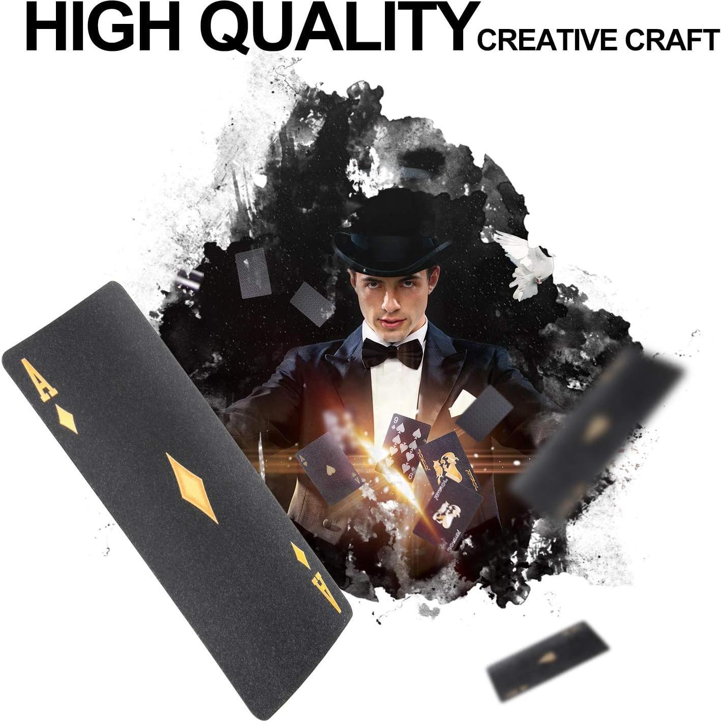 Cartas de Poker Impermeables Joyoldelf Negro-Dorado 52+2