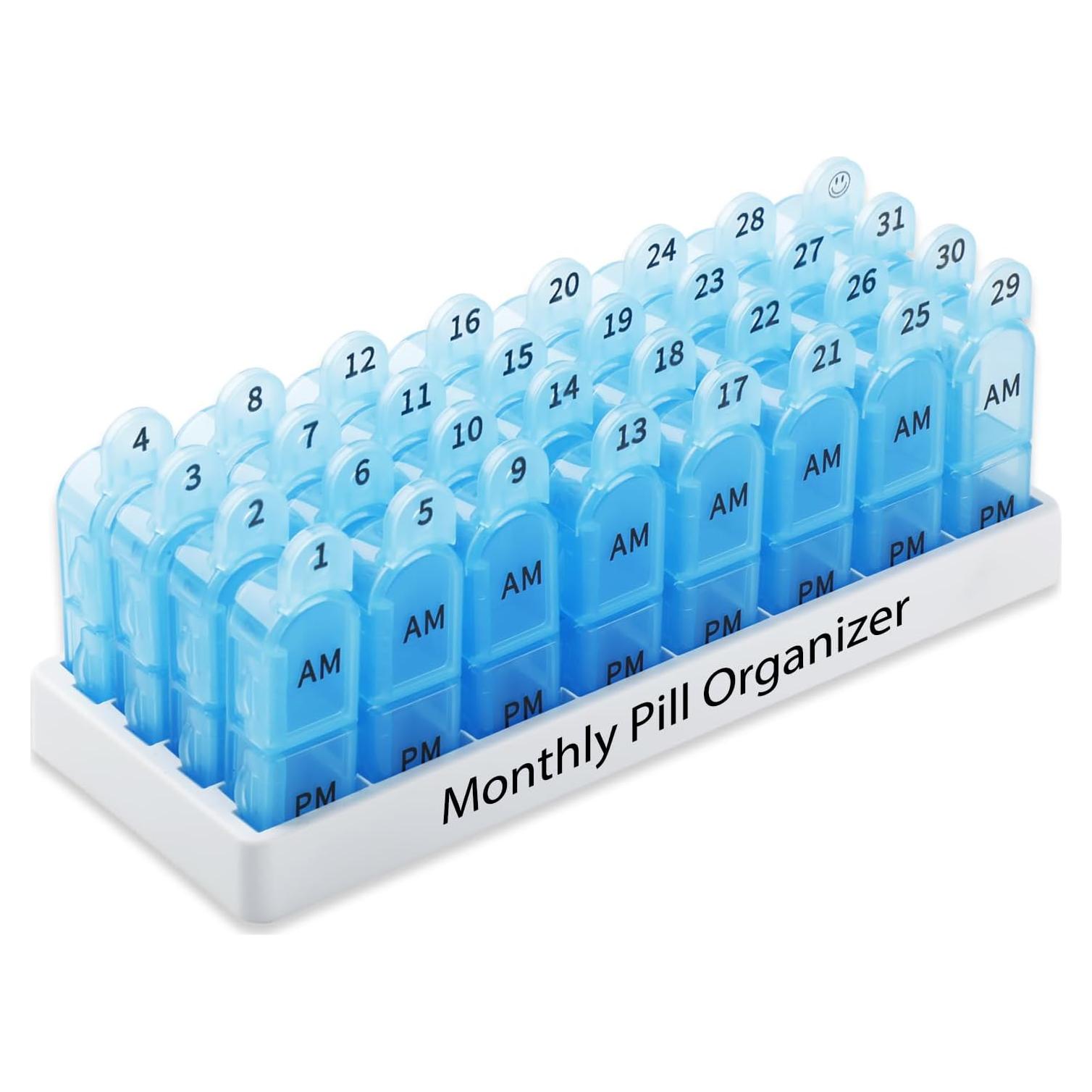 Organizador de Pastillas Mensual Daviky 30 Días AM PM Azul