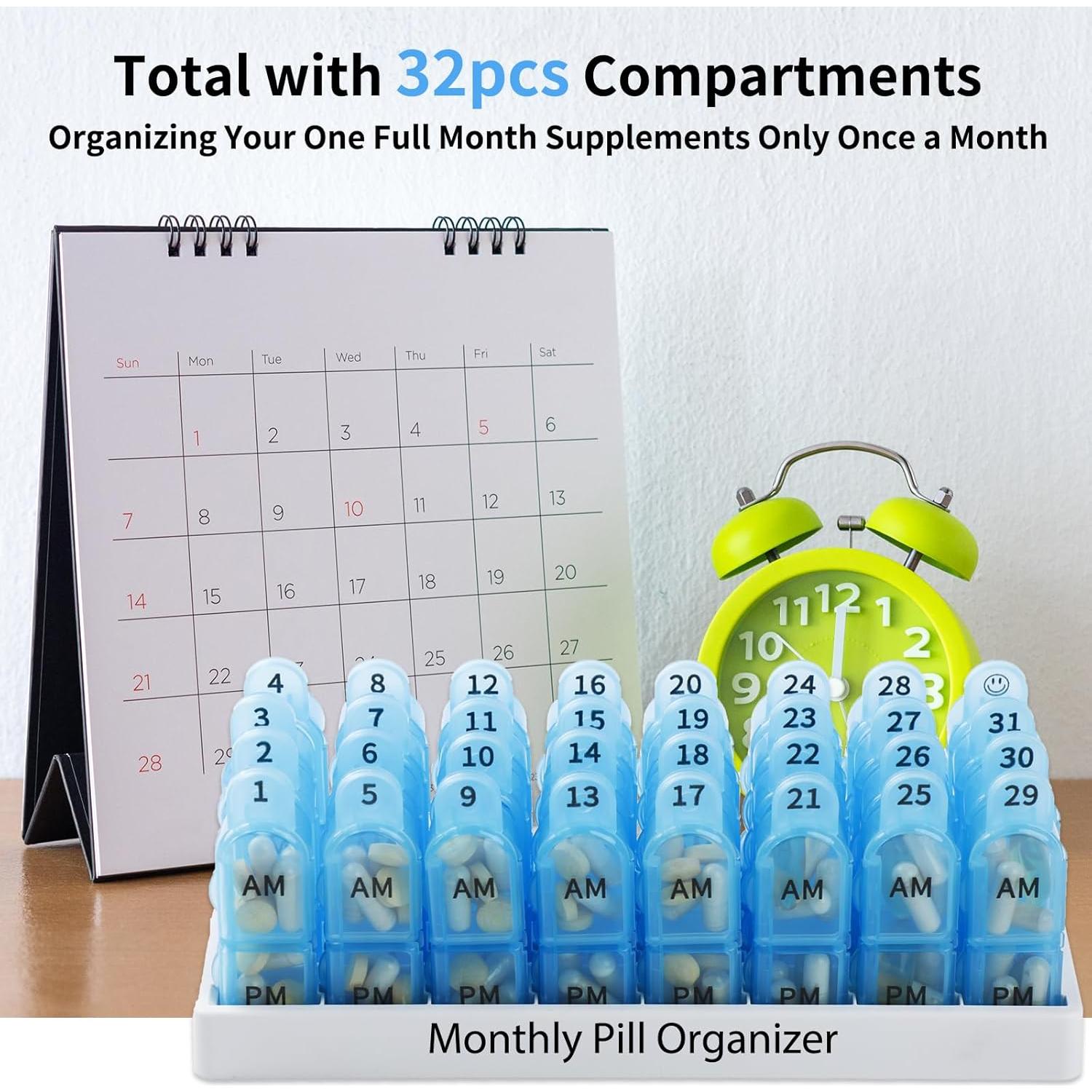 Organizador de Pastillas Mensual Daviky 30 Días AM PM Azul