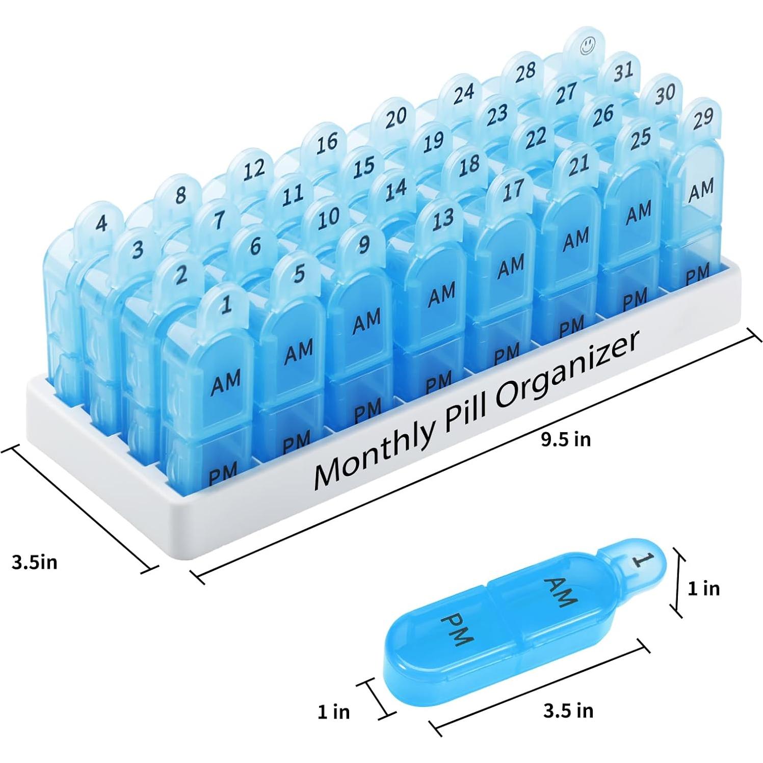 Organizador de Pastillas Mensual Daviky 30 Días AM PM Azul