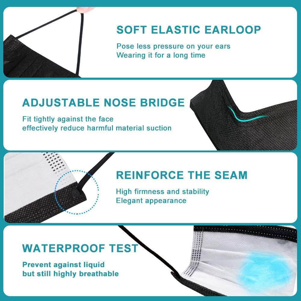 Mascarillas Desechables Negras EHH 50 Pcs 3 Capas Ajustables