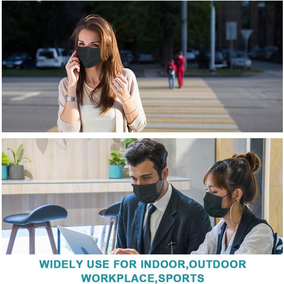 Mascarillas Desechables Negras EHH 50 Pcs 3 Capas Ajustables