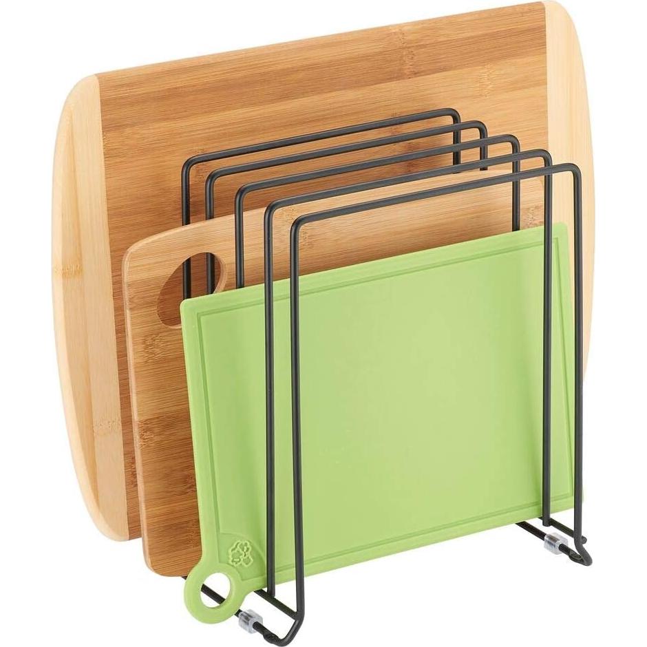 mDesign Soporte para Sartenes y Tapas - Estante de Cocina Negro