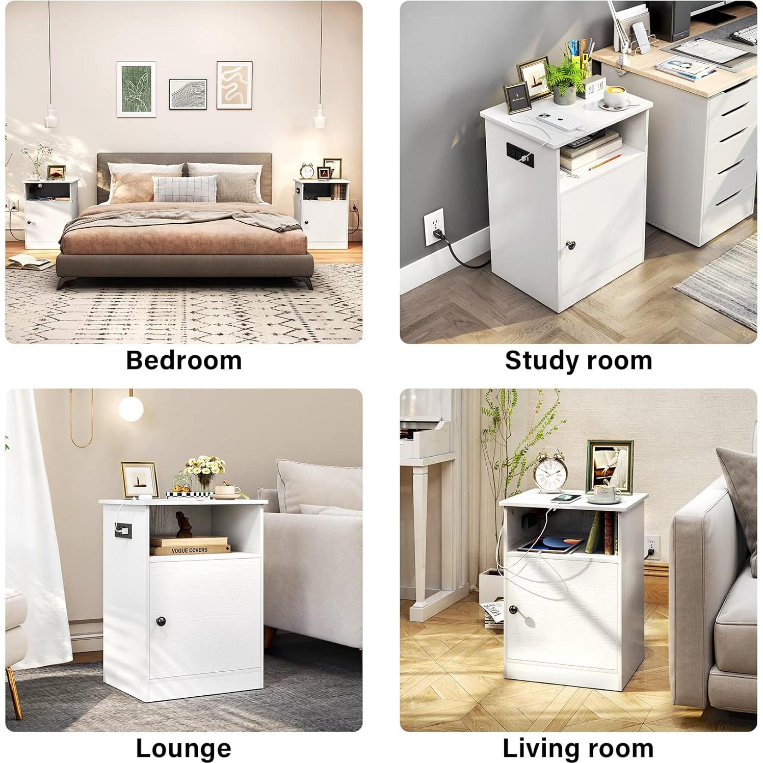 Mesa de Noche TC-HOMENY con Carga USB y Estante