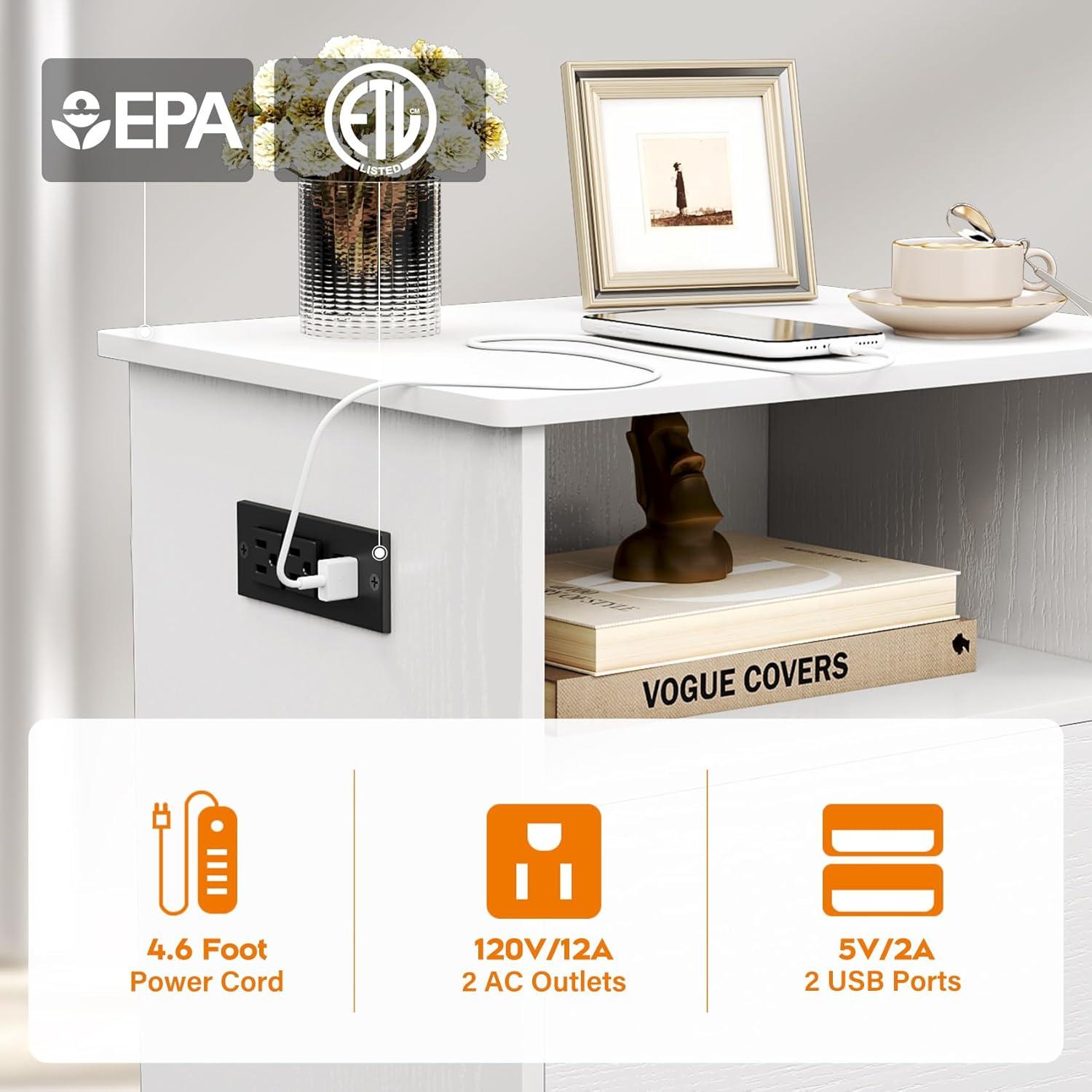 Mesa de Noche TC-HOMENY con Carga USB y Estante