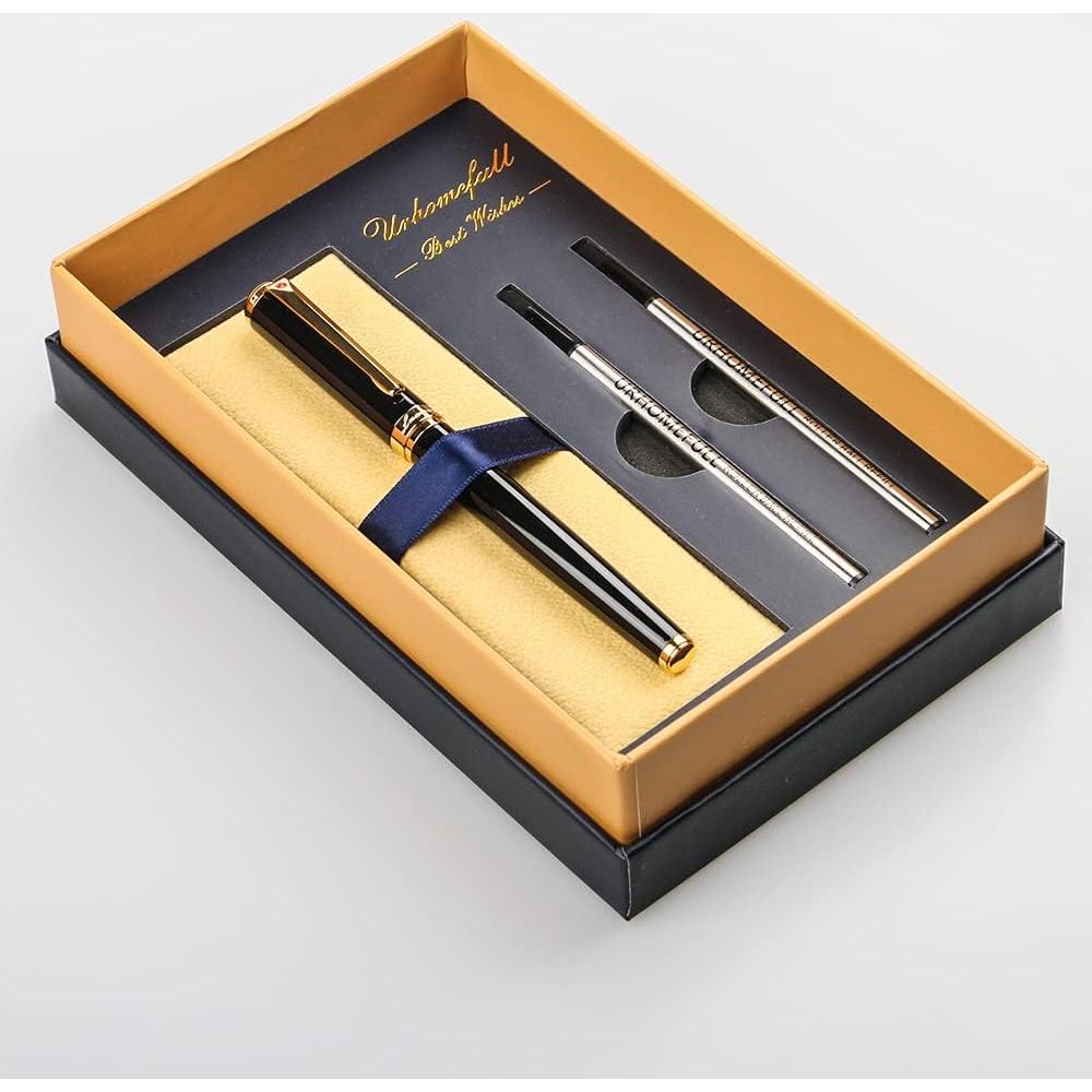 Bolígrafo de lujo Urhomefull negro con trim de oro 24K