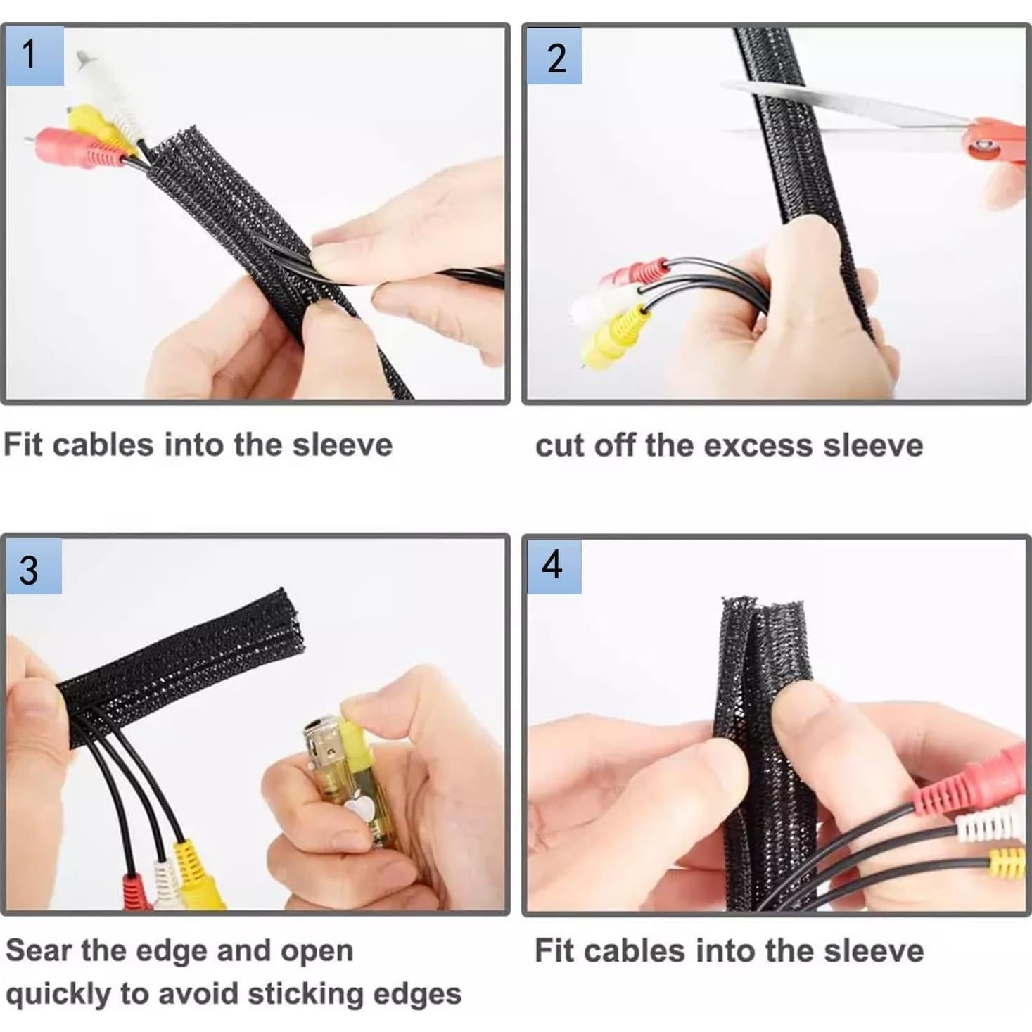 Manga de Cable 3m Hibucuo Negra 1.27cm Protector de Cordones