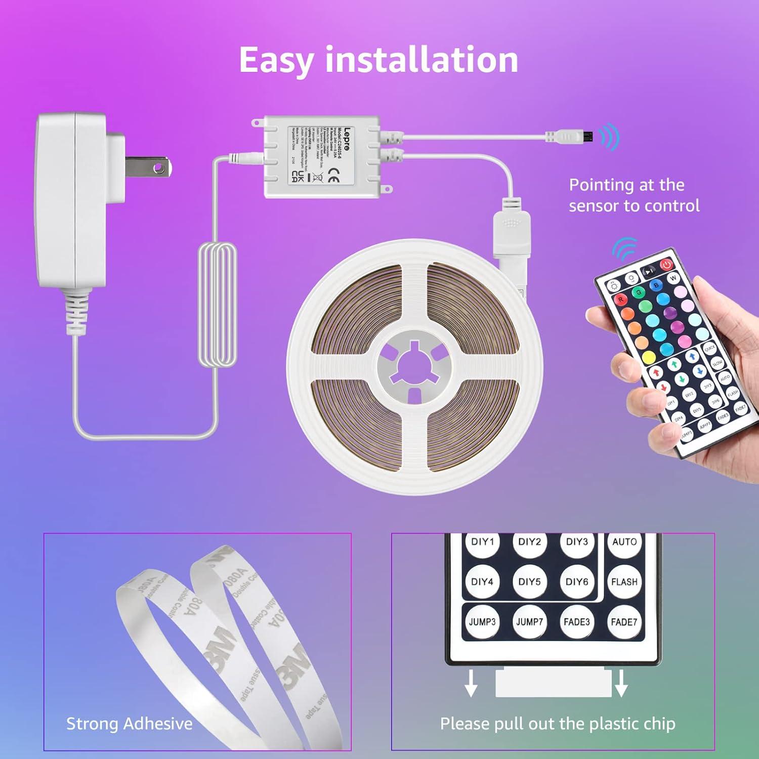 Tira LED RGB 12m Lepro con control remoto 44 teclas 24V