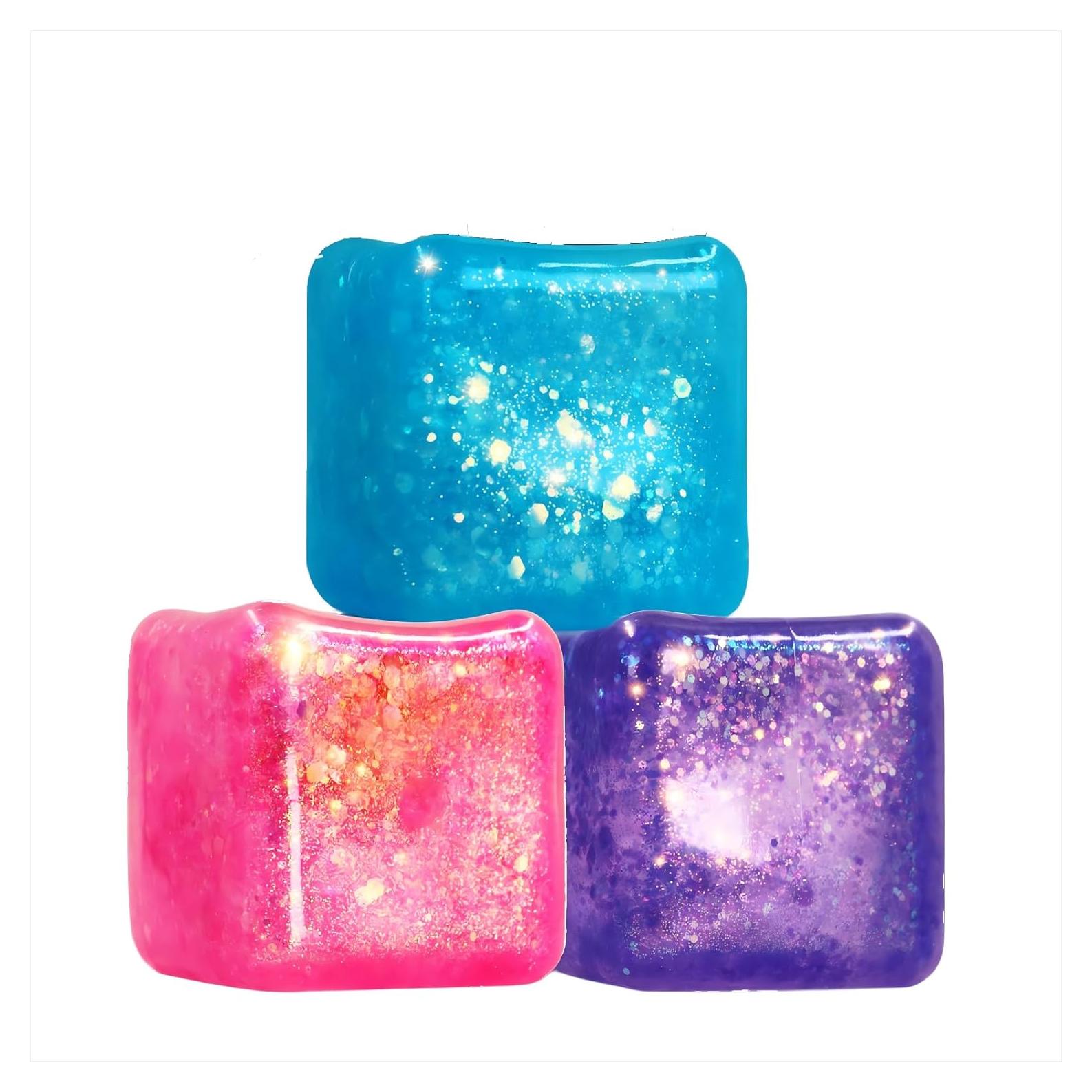 Paquete de 3 Cubos Squishy Antiestrés LNYE - Brillo 5.5 cm