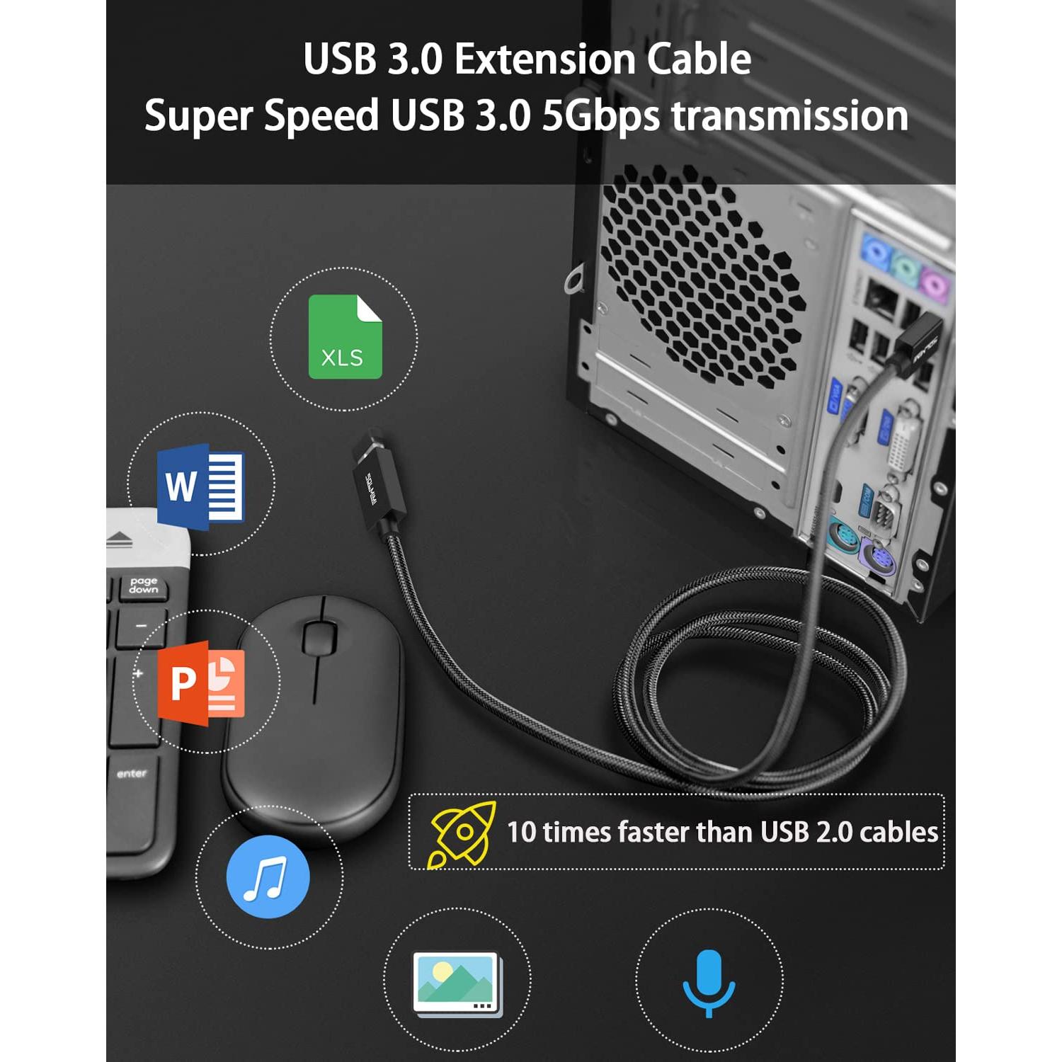 Cable de Extensión USB 3.0 SOLMIMI 1.2m Macho a Hembra
