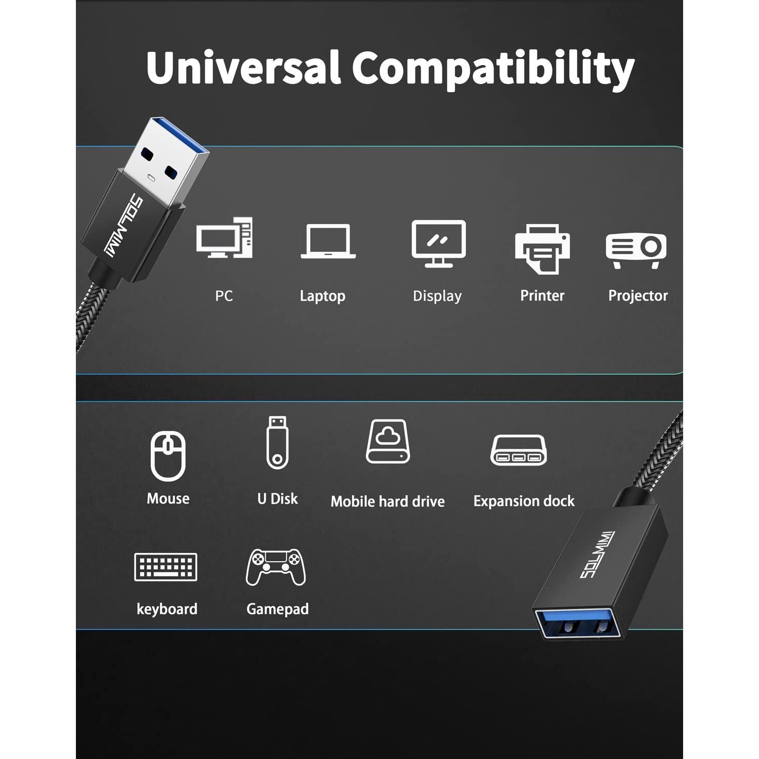 Cable de Extensión USB 3.0 SOLMIMI 1.2m Macho a Hembra