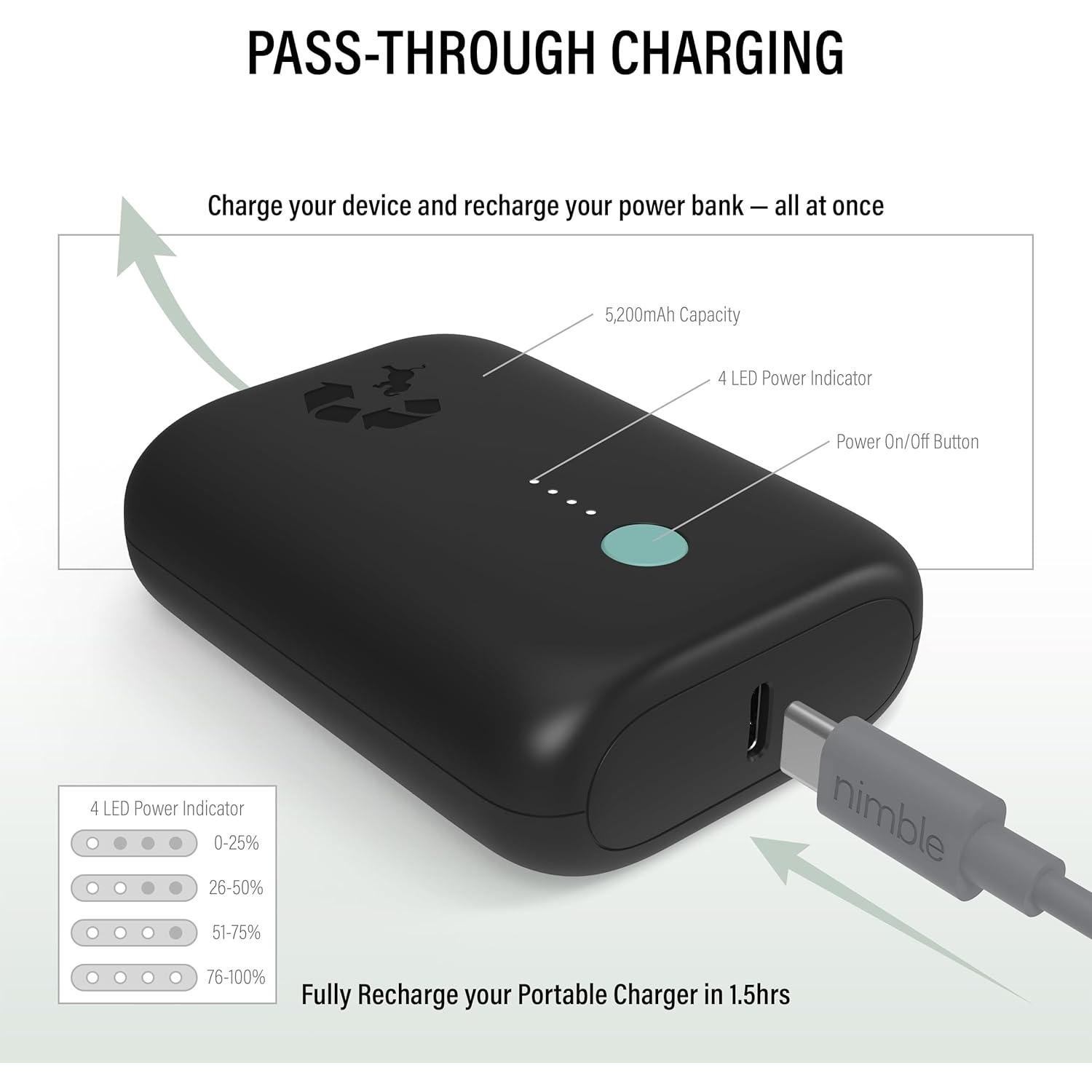 Cargador Portátil Nimble Champ Lite 5200mAh Carga Rápida