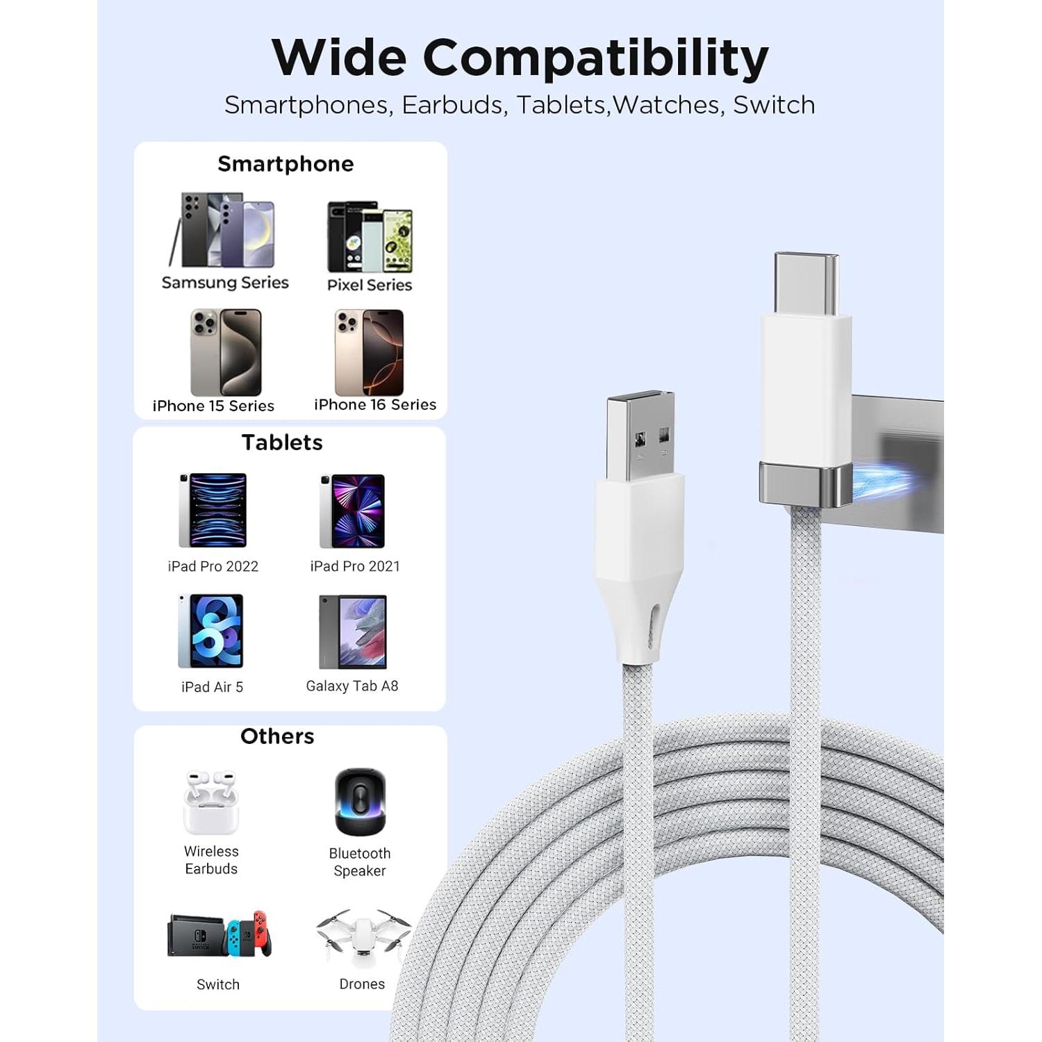 Cable USB A a USB C Magnético 1.52M Magtame Carga Rápida 3A